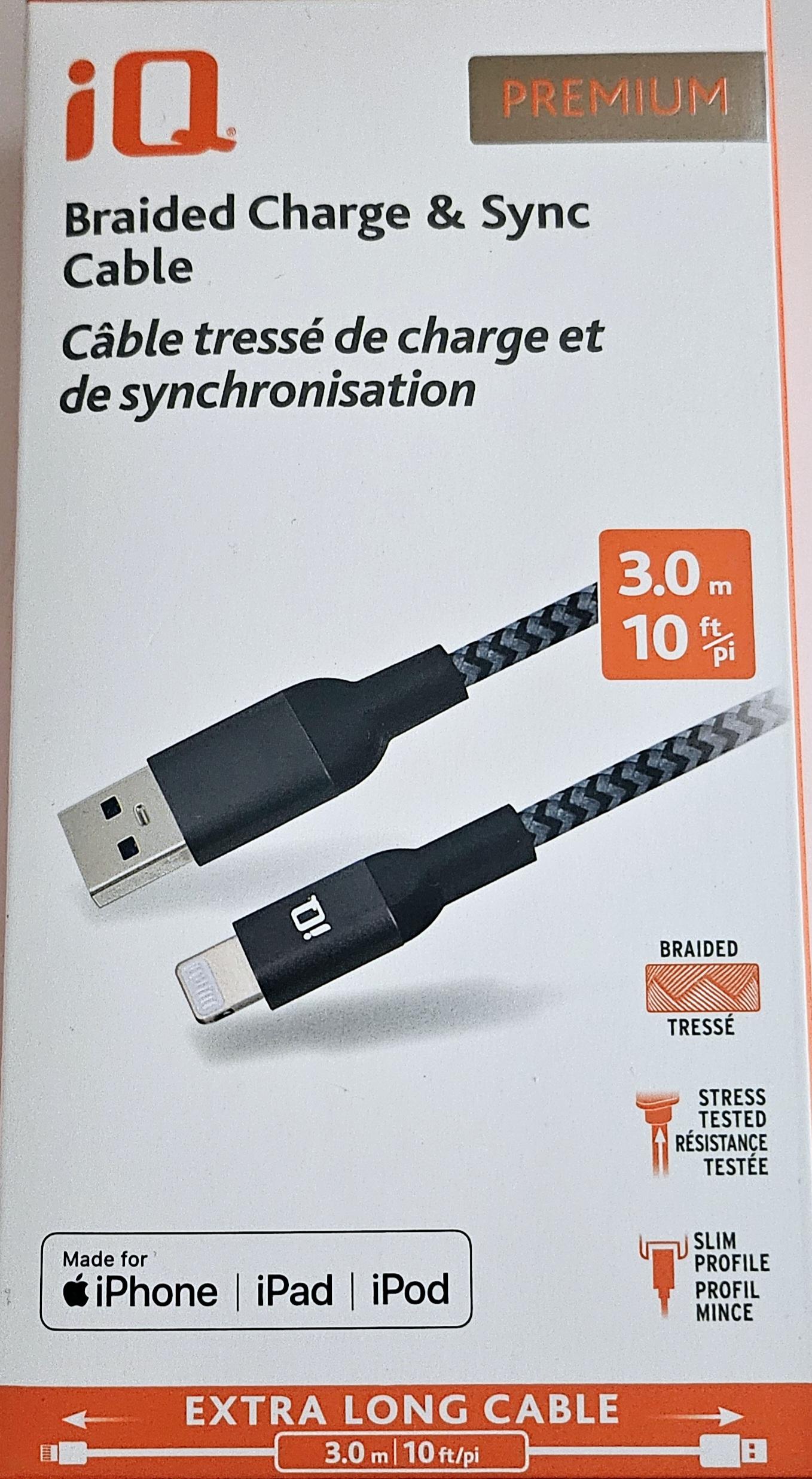 10ft Braided Lightning Cable - Durable & Fast Charging for iPhone - Perfect for Home, Office, and Travel Use