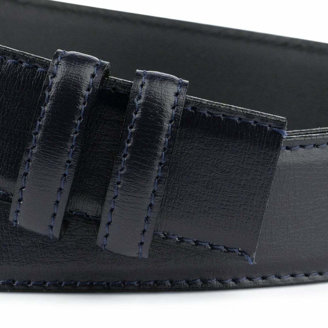 Dark Blue Genuine Leather Belt Without Buckle - 35mm Width Stitched Premium Replacement Belt for Montblanc | Perfect for Business Attire & Formal Occasions