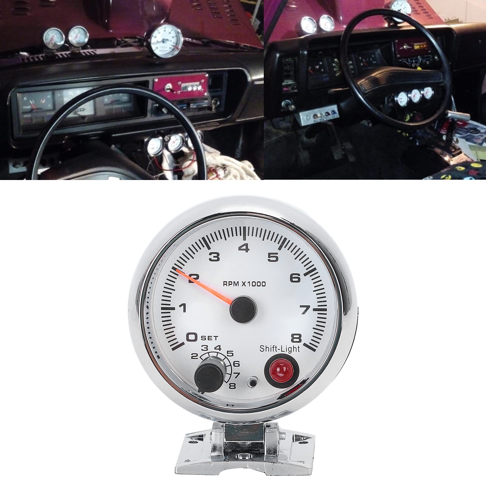 High-Performance Chrome Car Tachometer with Mounting Bracket & User Manual - Digital RPM Gauge for Racing, Classic & Custom Cars - Perfect for Engine Tuning & Performance Monitoring