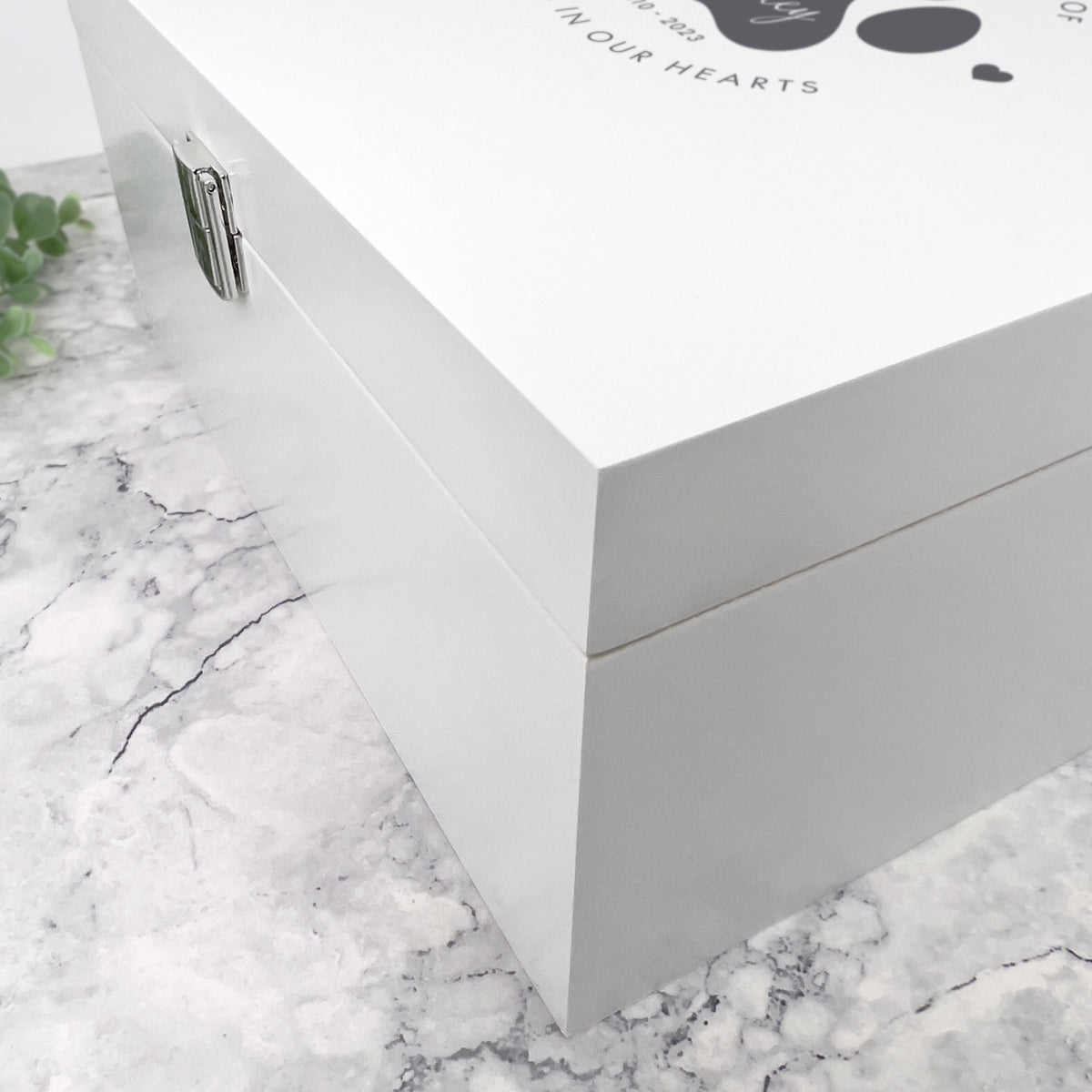 Personalized White Wooden Square Pet Memorial Box - Custom Engraved Name, 2 Sizes for Ashes & Keepsakes - Perfect for Pet Loss Remembrance & Memorial Display