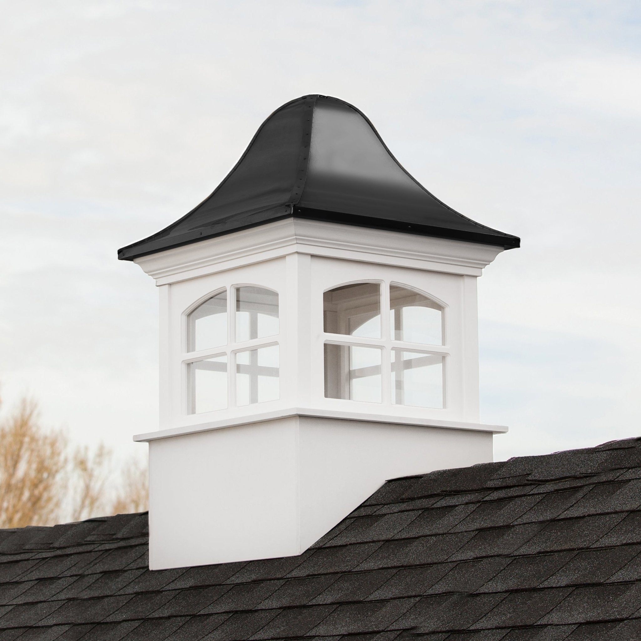 Greenwich Vinyl Cupola with Black Aluminum Roof - Weatherproof & Durable Decorative Roof Vent for Home, Barn, or Garage - Perfect for Ventilation & Aesthetic Appeal