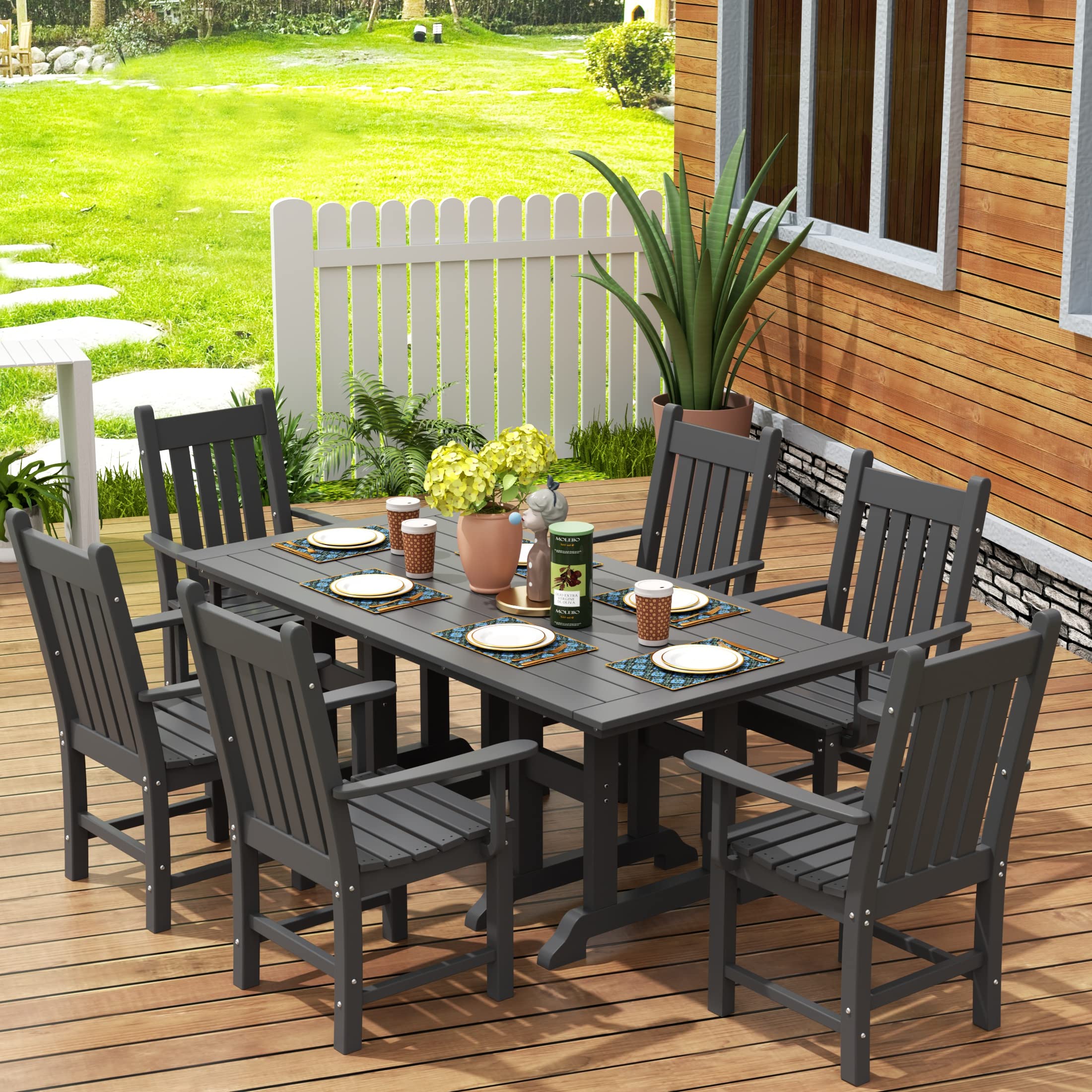 WestinTrends Malibu Classic Outdoor Dining Chairs with Arms - All-Weather Poly Lumber Adirondack Patio Chairs for Restaurant, Bistro & Backyard - 350 LBS Weight Capacity, Ergonomic Arched Backrest & Curved Seat - Gray - Perfect for Dining, Lounging & Outdoor Relaxation
