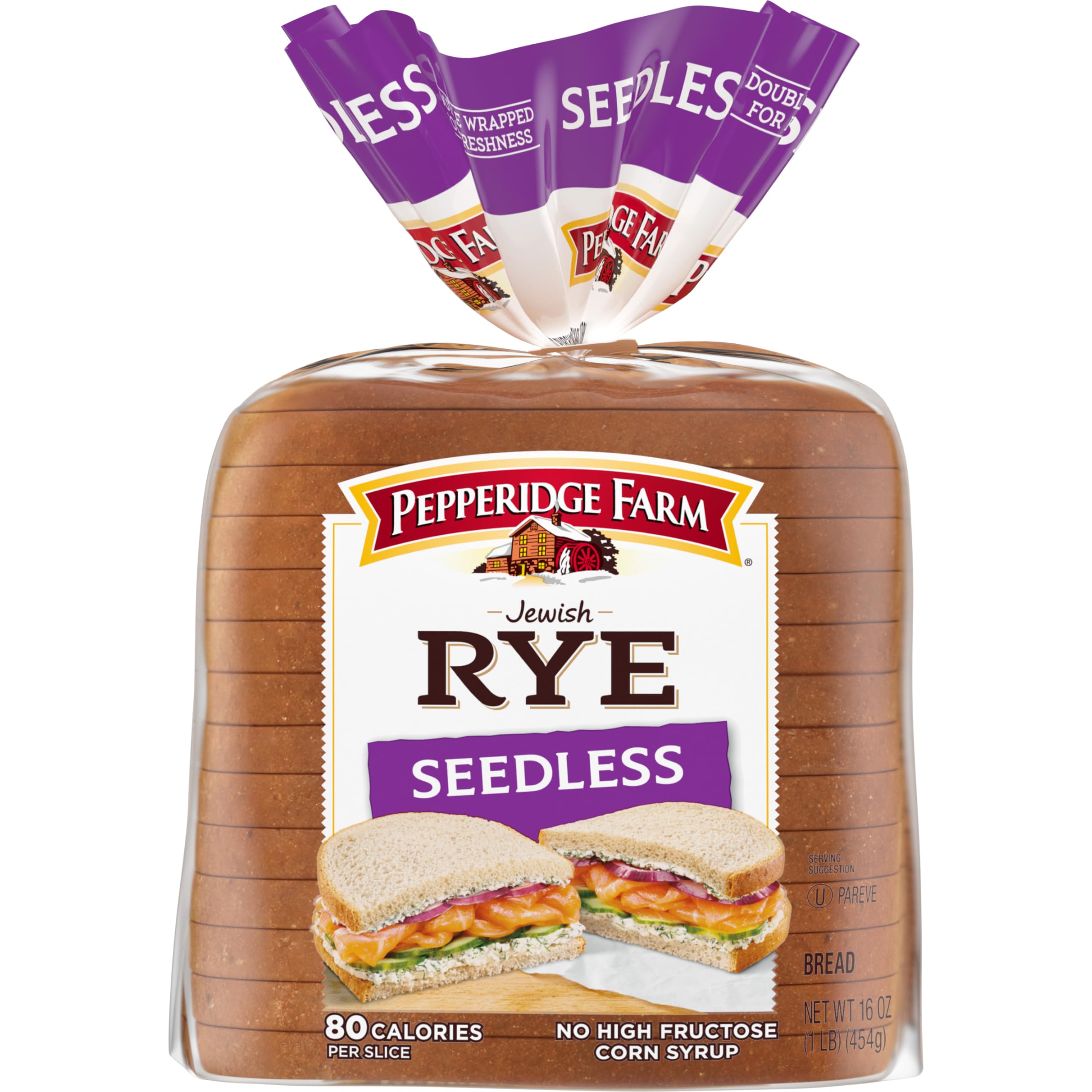 Pepperidge Farm Jewish Rye Seedless Bread - 16 oz Bag | Fresh Baked Deli Style Sandwich Bread for Pastrami & Reuben | Perfect for Sandwiches, Toast & Deli Meats