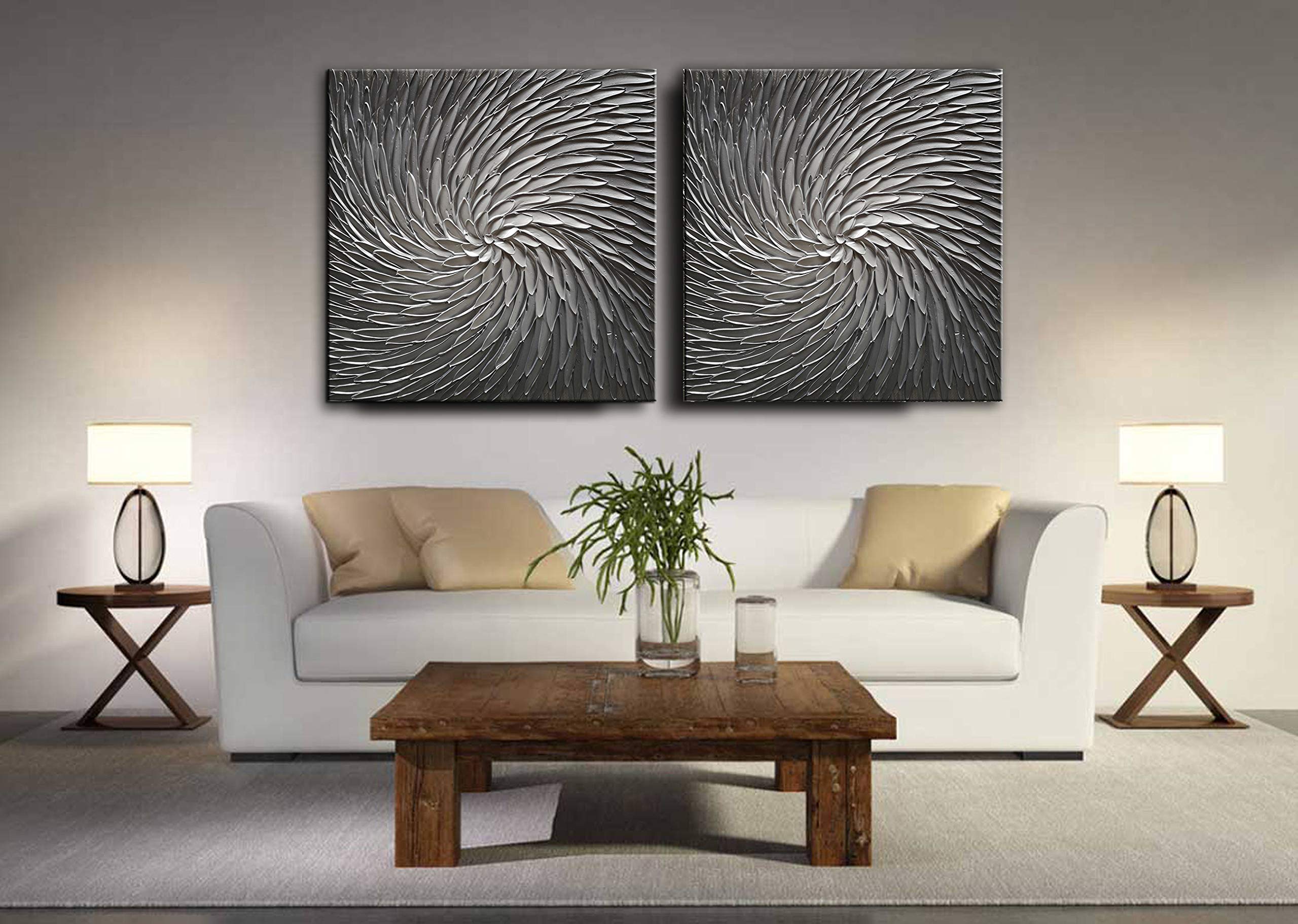 YaSheng Art - 30x30 Inch Large Abstract Oil Painting on Canvas, Silver Gray Gradient Modern Wall Art for Living Room & Bedroom | Handmade Home Decor, Ready to Hang | Perfect for Contemporary Spaces & Office Decor