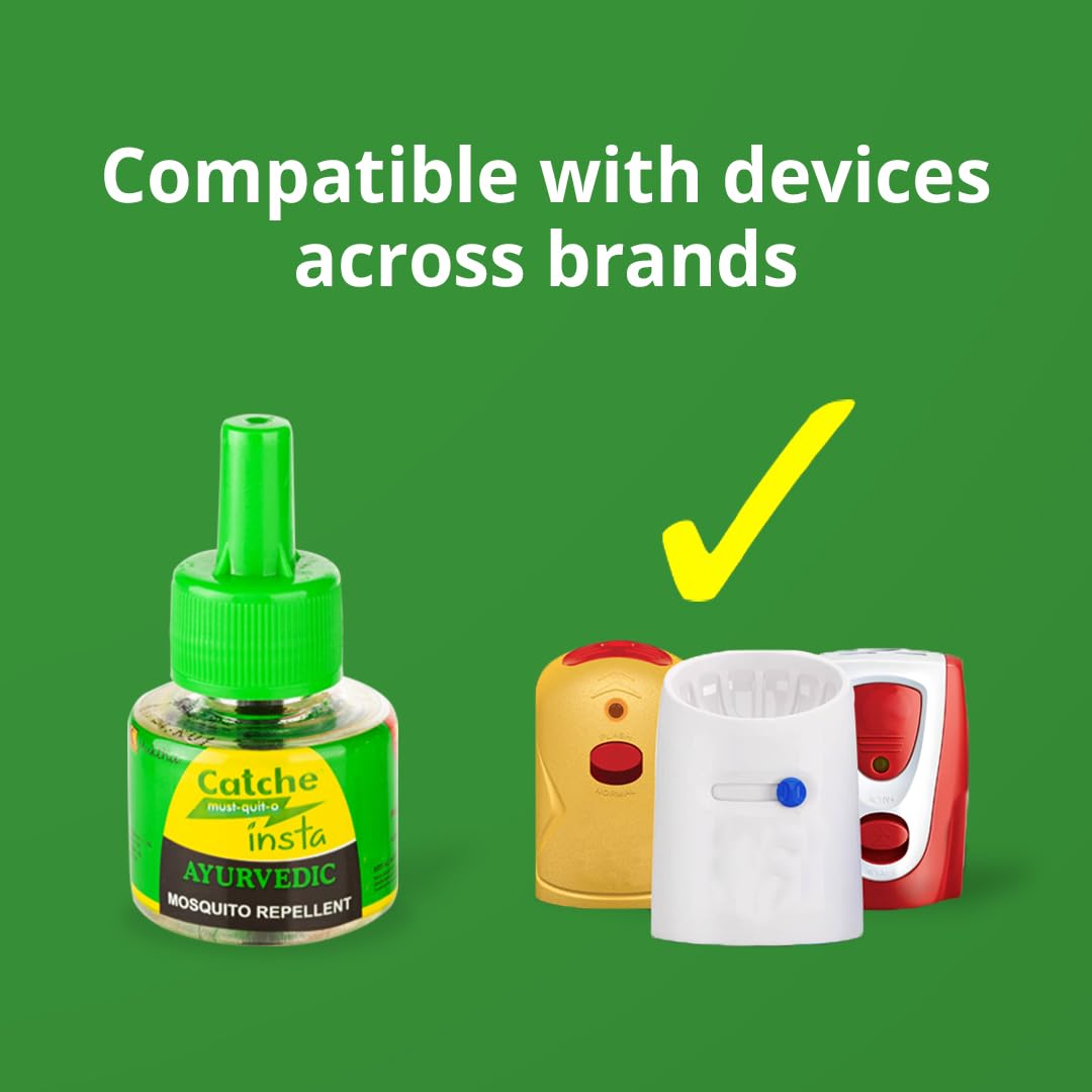 Catche Insta Mosquito Vaporizer - Natural Ayurvedic Mosquito Repellent Machine with 2 Refills (45ml Each) | Indoor & Outdoor Insect Protection for Home, Patio, Camping