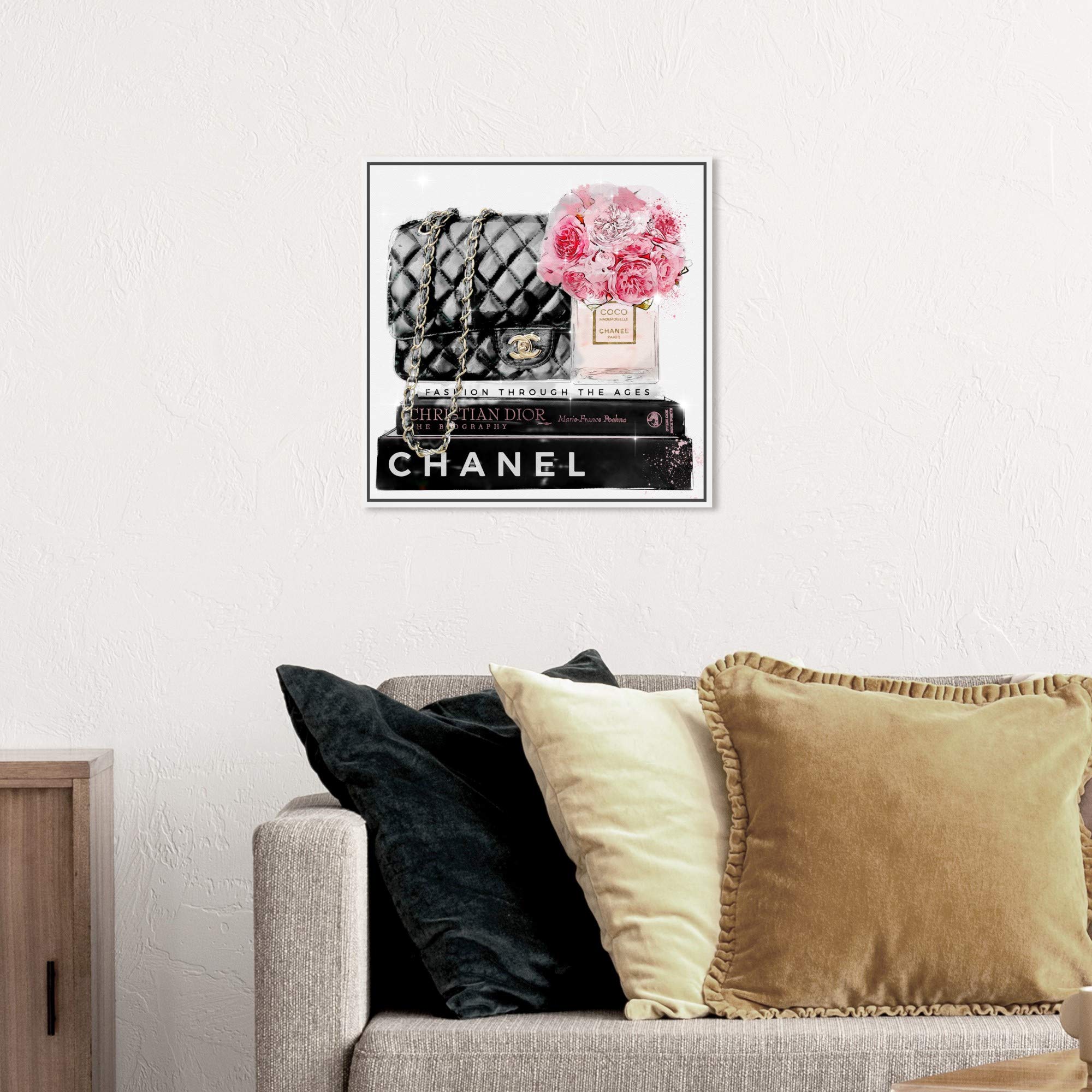 Elegant Essentials Paris Fashion Wall Art Canvas Print - 20x20 Inch Handbag Decor with White Floating Frame | Perfect for Living Room, Bedroom & Office Décor