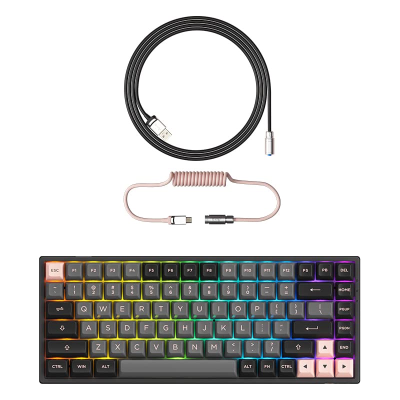 Akko 3084B Plus 75% Hot Swappable Wireless Mechanical Keyboard - Black & Pink RGB Gaming Keyboard with Linear Switches, PBT Keycaps & Custom USB-C Coiled Cable (Wired/Bluetooth Dual Mode) - Perfect for PC Gaming, Office Work & Typing Enthusiasts