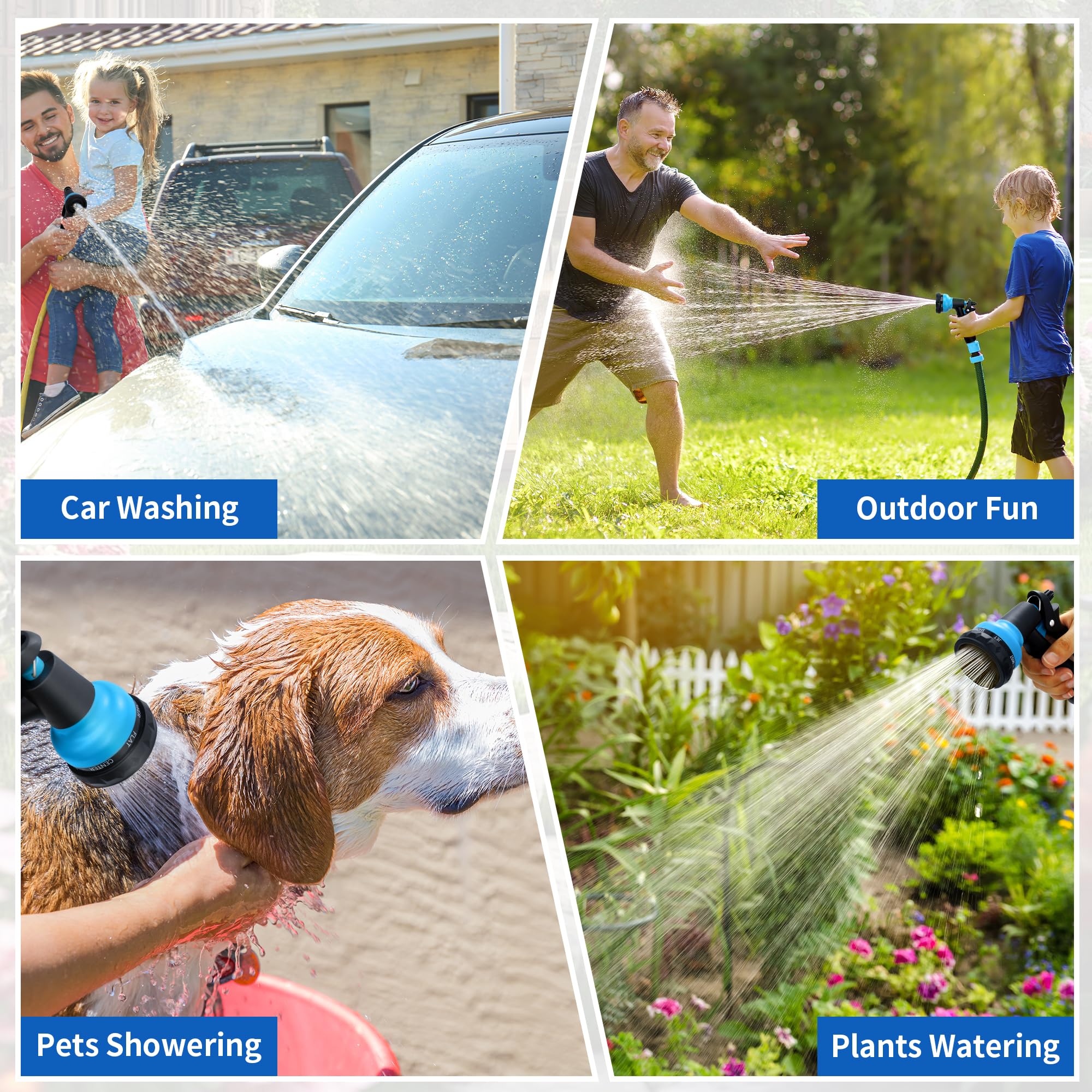 Heavy Duty Garden Hose Nozzle - 7 Adjustable Spray Patterns for Car Washing, Plant Watering & Pet Showering