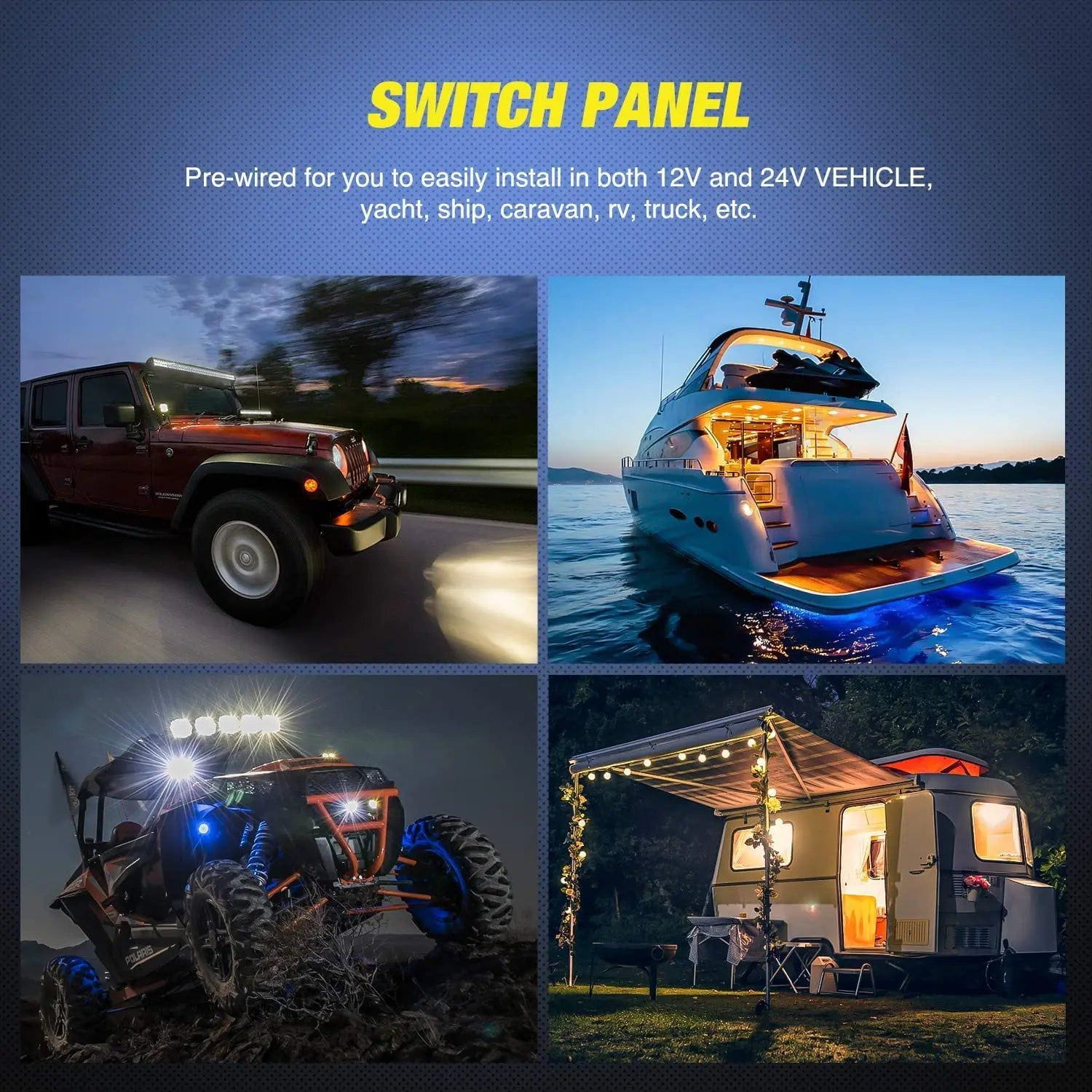 2 Gang LED Light Bar and Rear Lights 5-Pin ON/OFF Rocker Switch Panel with Blue Backlight - Perfect for Off-Road Trucks, ATVs, Boats & Marine Applications