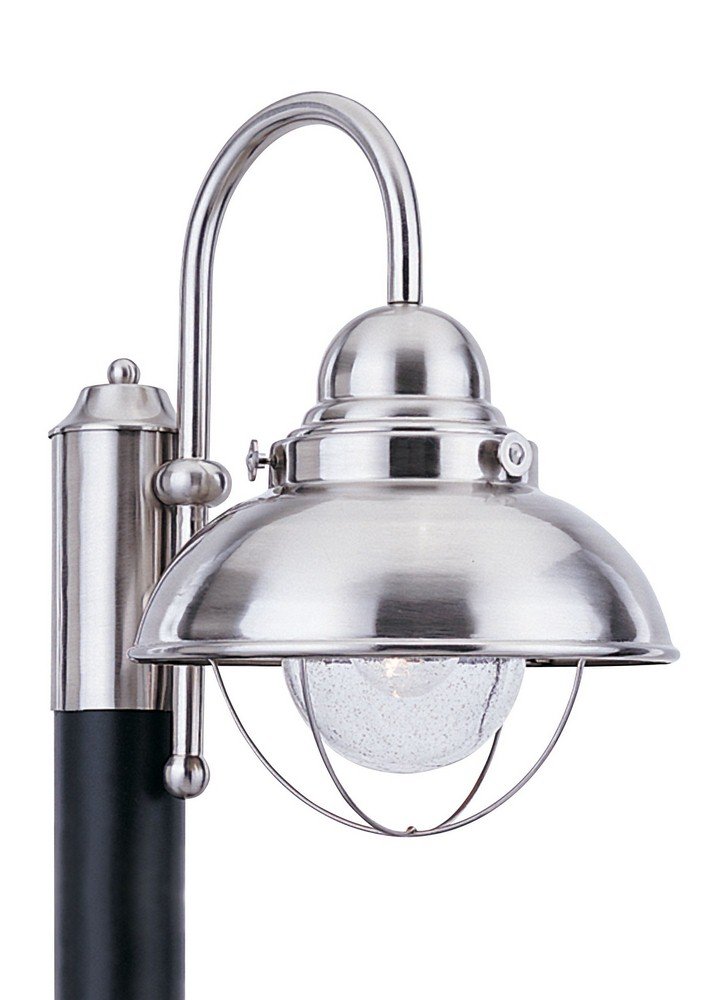 Sea Gull Lighting 8269-98 Sebring Outdoor Post Lantern - Brushed Stainless Steel Exterior Light Fixture for Porch, Garden & Pathway Lighting | Weather-Resistant 1-Light Design