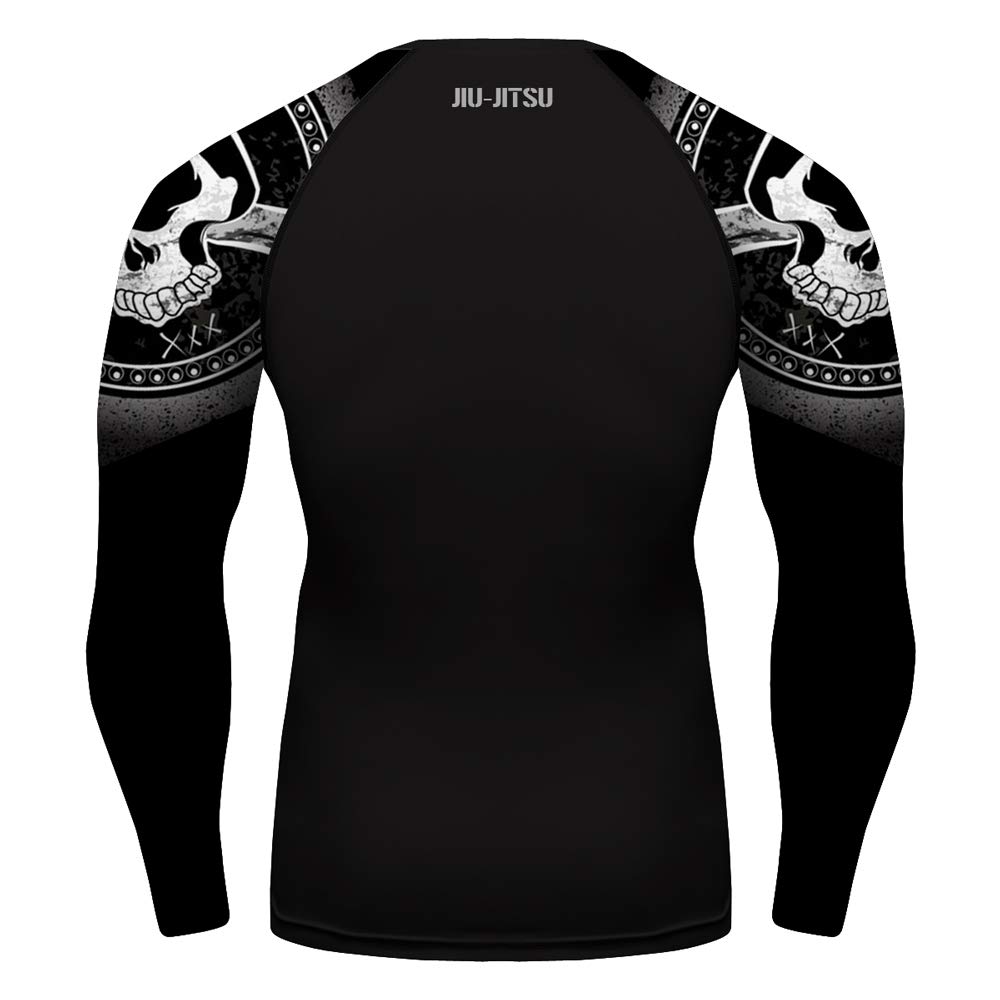 CHOO Men's Skull Crossbones Jiu Jitsu No Gi Undershirt & Base Layer Pants Set - MMA, BJJ Training & Grappling Workout Gear for Martial Arts (Small)