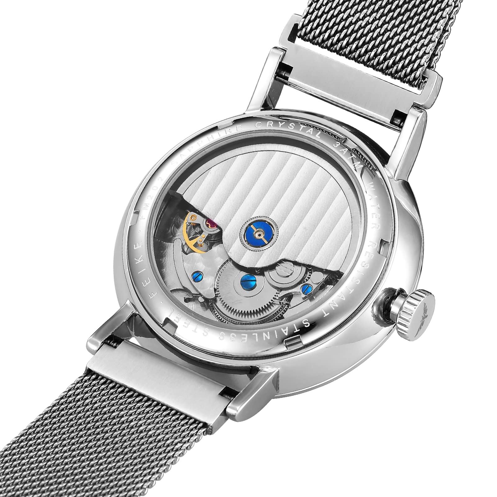 FEICE Bauhaus Automatic Watch for Men - Silver FM202 | Mechanical Analog Watch with Leather Strap & Domed Glass | Perfect for Business, Casual & Dress Occasions