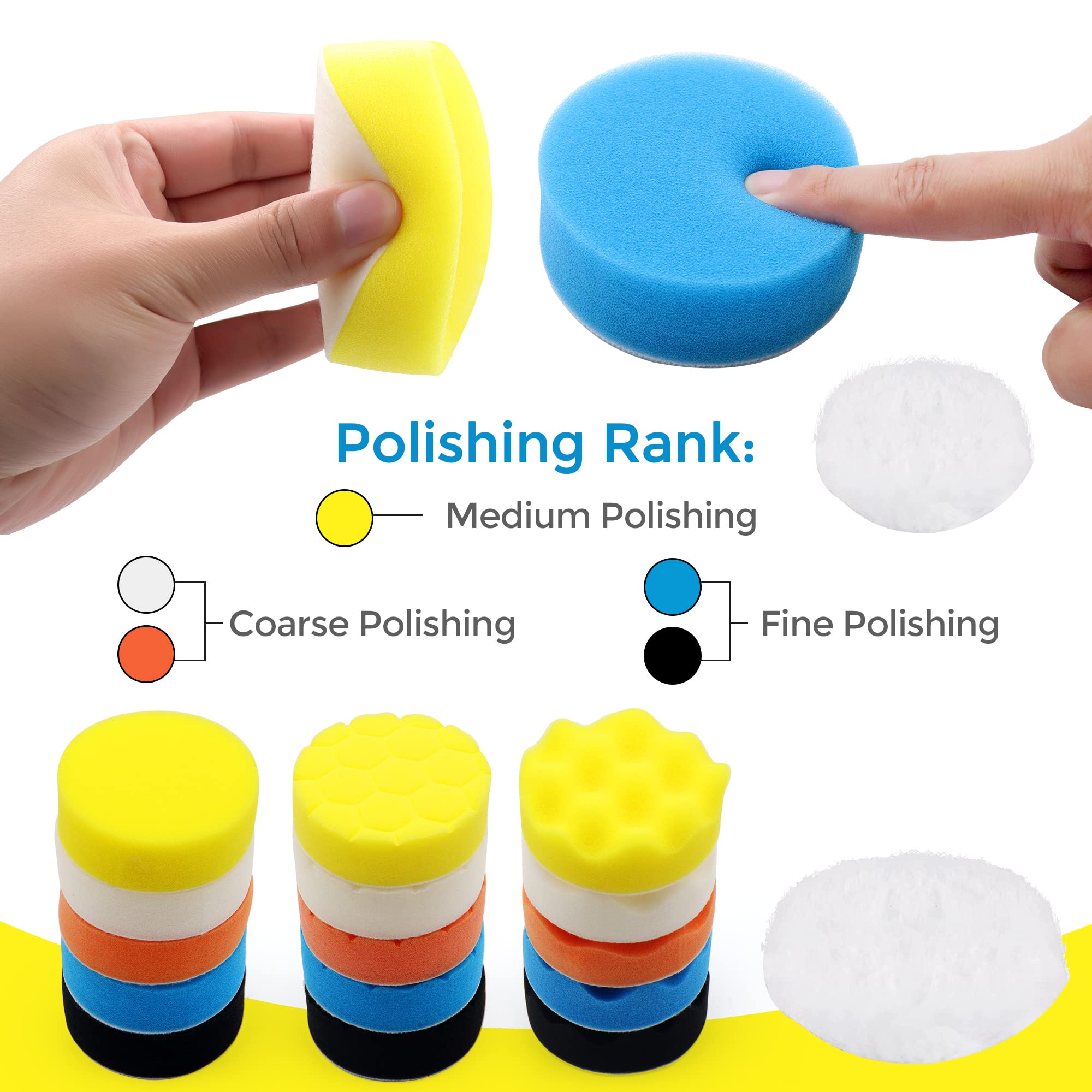 28PCS Car Polishing Pad Kit for Drill - 3 inch & 6 inch Buffing Pads for Car Detailing, Waxing, Sealing Glaze - Perfect for DIY Car Polishing, Boat & RV Cleaning