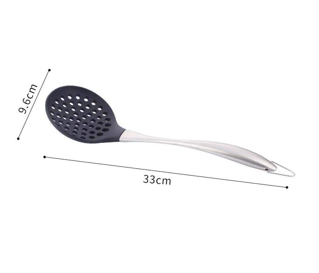 Premium Silicone Skimmer Slotted Spoon with Stainless Steel Handle - Durable Kitchen Utensil for Cooking, Frying & Serving - Ideal for Restaurants, Home Chefs & Outdoor BBQ (Black, Pack of 1)