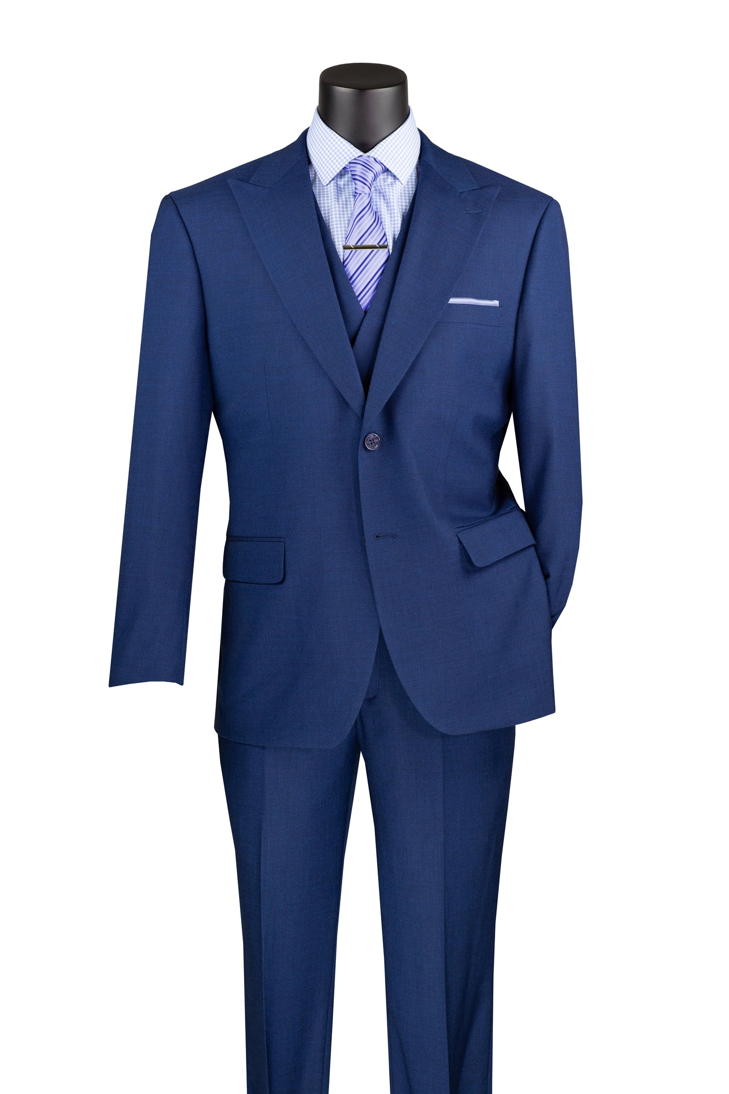 Navy Blue Modern Fit 3-Piece Suit with Notch Lapel Vest & Adjustable Trousers | Business Formal Attire for Weddings, Office & Special Occasions