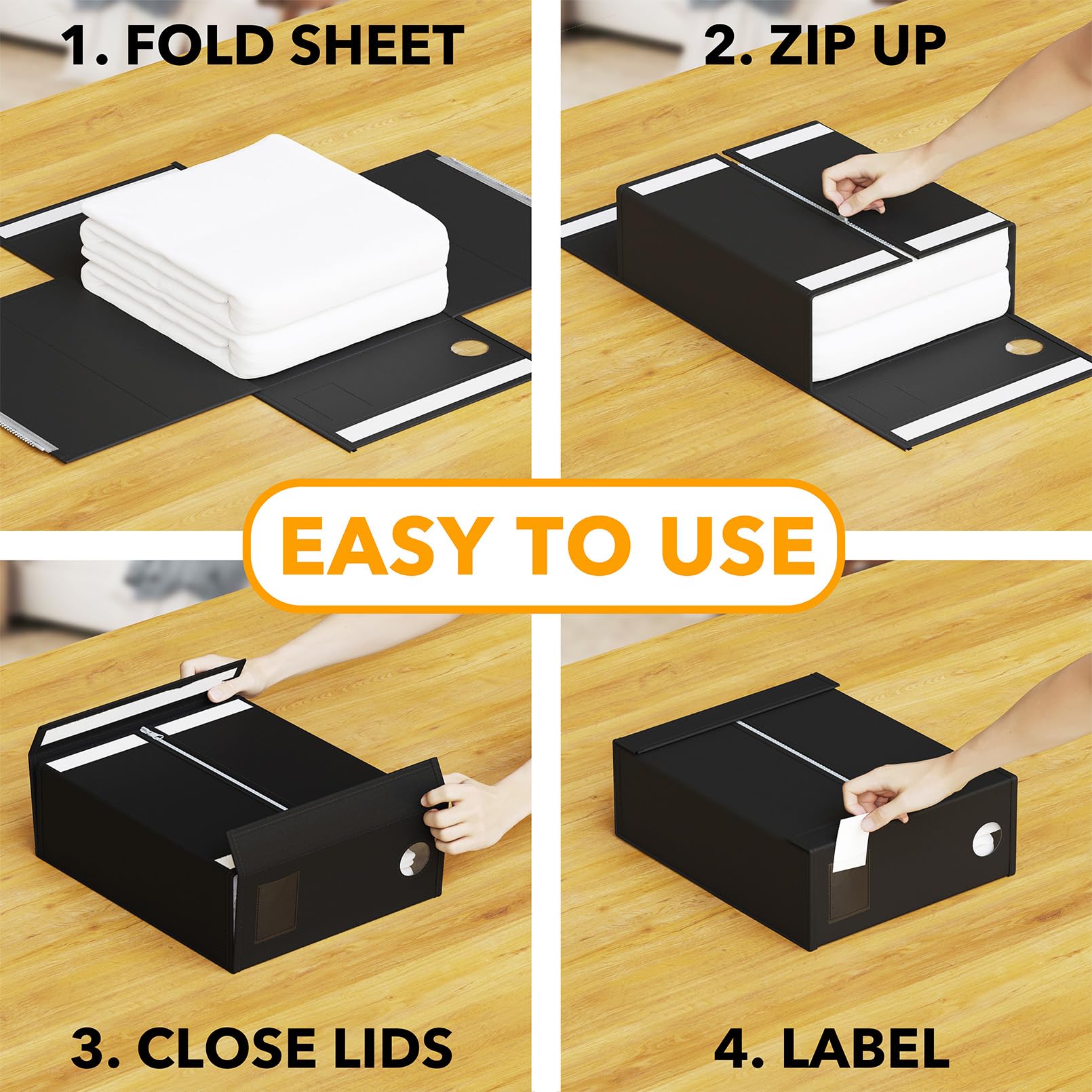 SpaceAid 6 Pack Foldable Bed Sheet Organizers with Clear Window - Queen & King Size Linen Storage Bags for Closet - Black Bedding Set Folder Keepers (Perfect for Organizing Seasonal Linens & Guest Room Preparation)