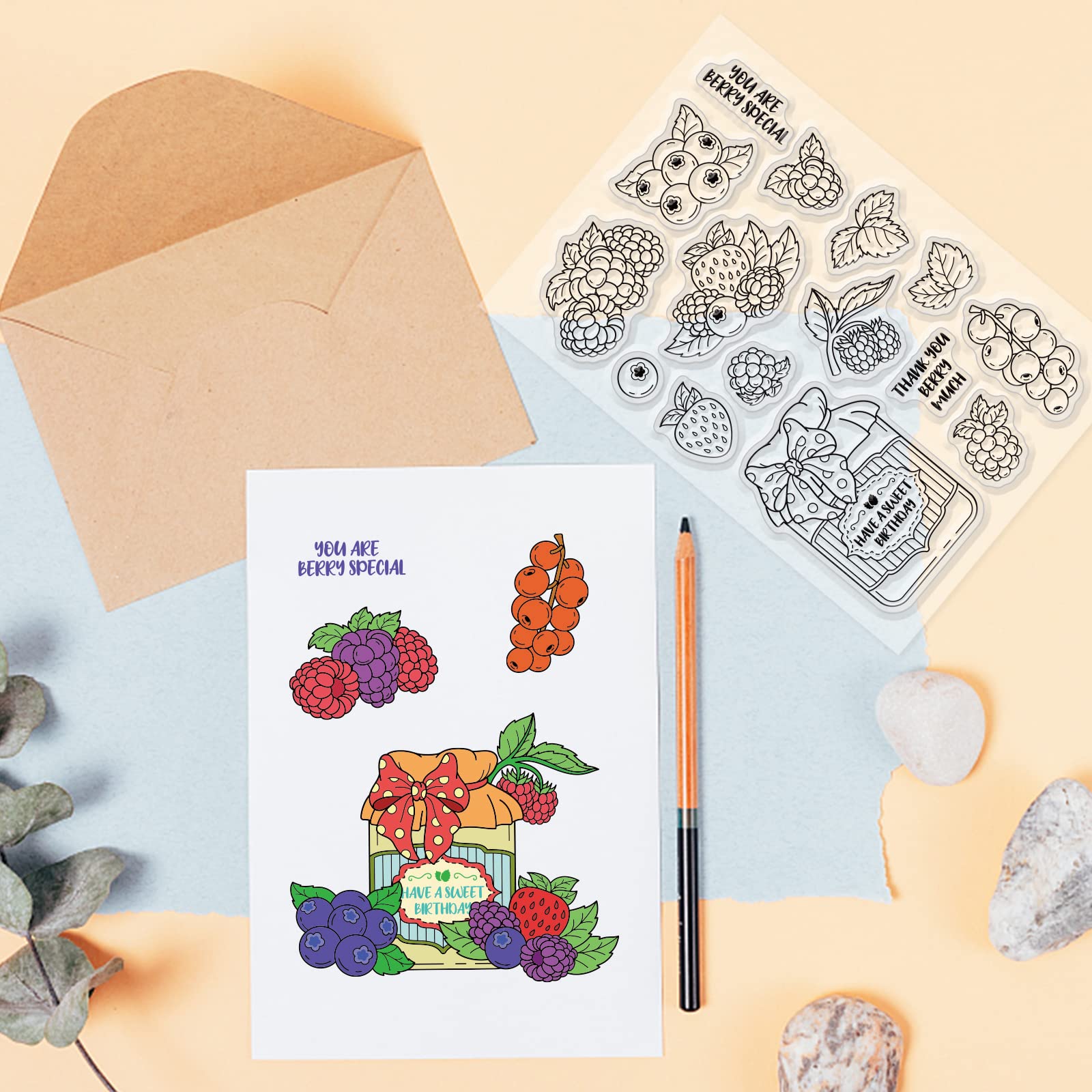 BENECREAT Clear Silicone Stamps - Berry Raspberry Leaves Design for DIY Card Making, Scrapbooking, and Album Decoration (6.3x4.3 Inch) | Perfect for Handmade Greeting Cards, Journaling, and Craft Projects