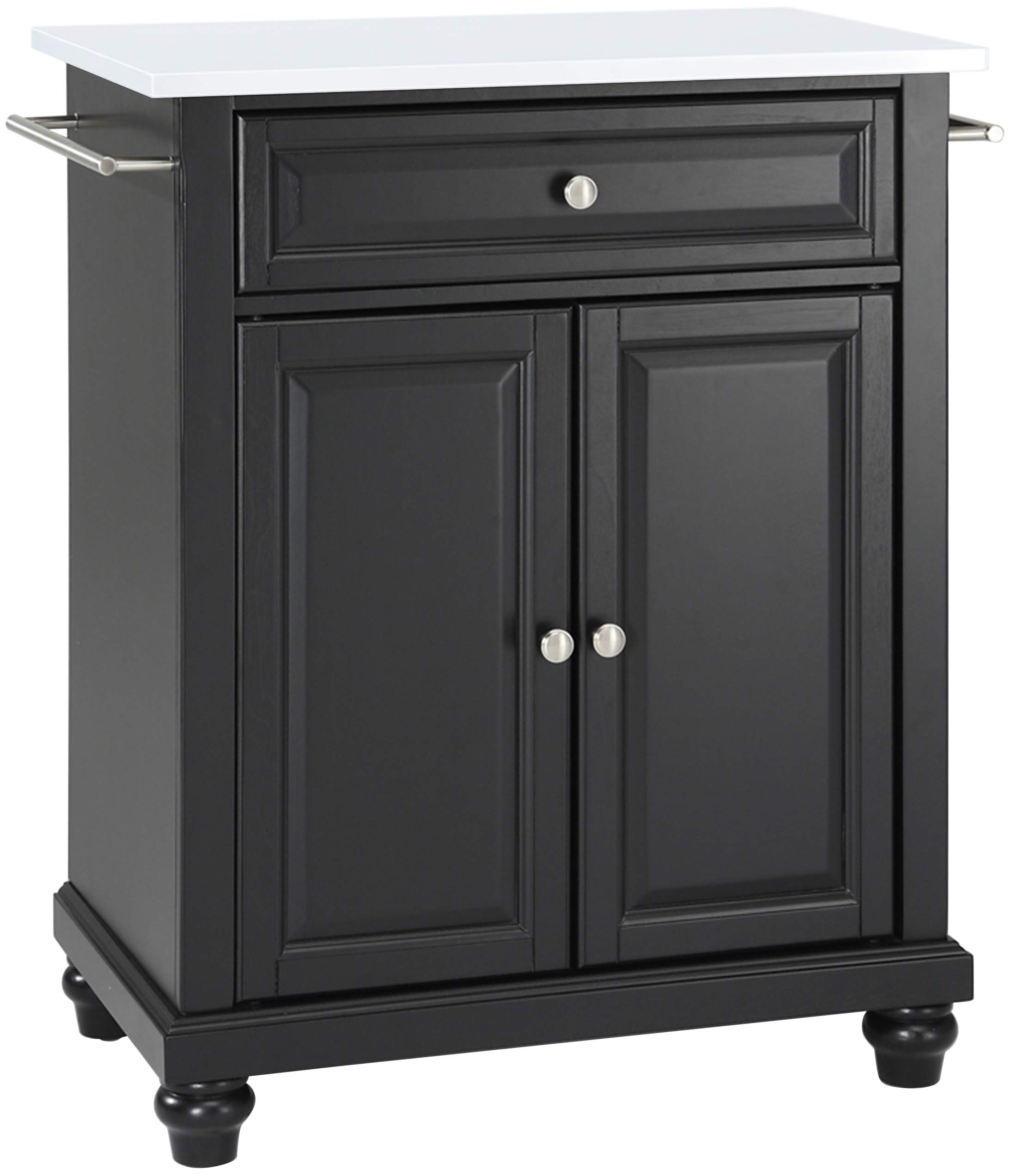 Crosley Cambridge Black Rolling Kitchen Island Cart with Stone Top - Portable Microwave Stand, Storage Cabinet for Small Spaces - Perfect for Apartments, Dorms & Compact Kitchens