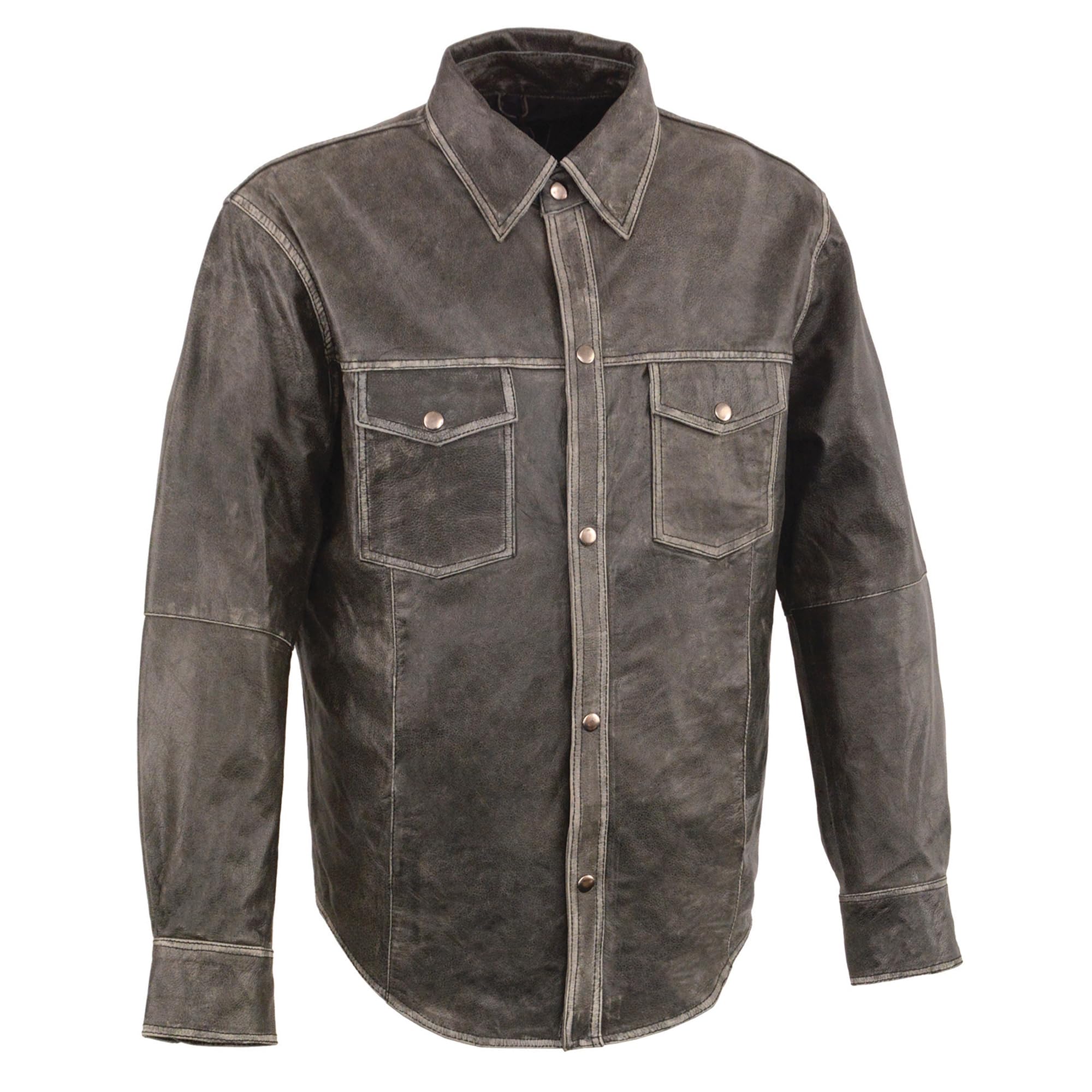 Milwaukee Leather Men's Distressed Grey Biker Shirt with Snap Front MLM1605 - Perfect for Motorcycle Riding, Casual Outfits & Vintage Style