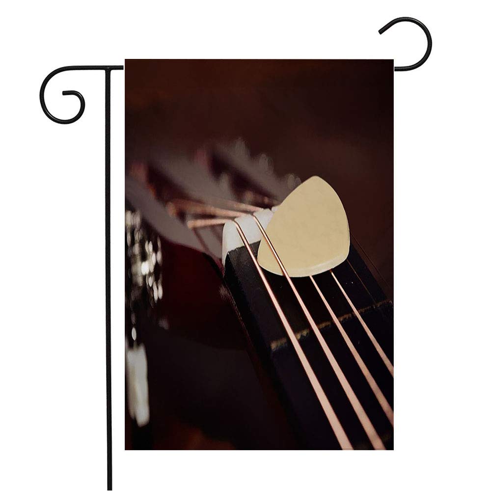 Vintage Brown Guitar Strings Welcome Garden Flag - 12x18 Inch Vertical Outdoor Decorative Yard Sign for Music Lovers, Antique Acoustic Instrument Theme - Perfect for Porch, Lawn, Garden & Music Room Decor