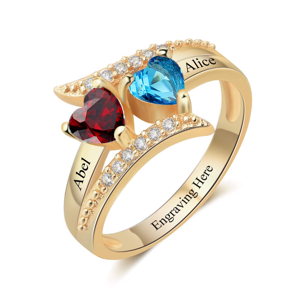 JewelOra Personalized 2 Simulated Birthstone Promise Rings for Women - Custom Couple & Friendship Rings - Perfect for Engagements, Anniversaries & Special Occasions