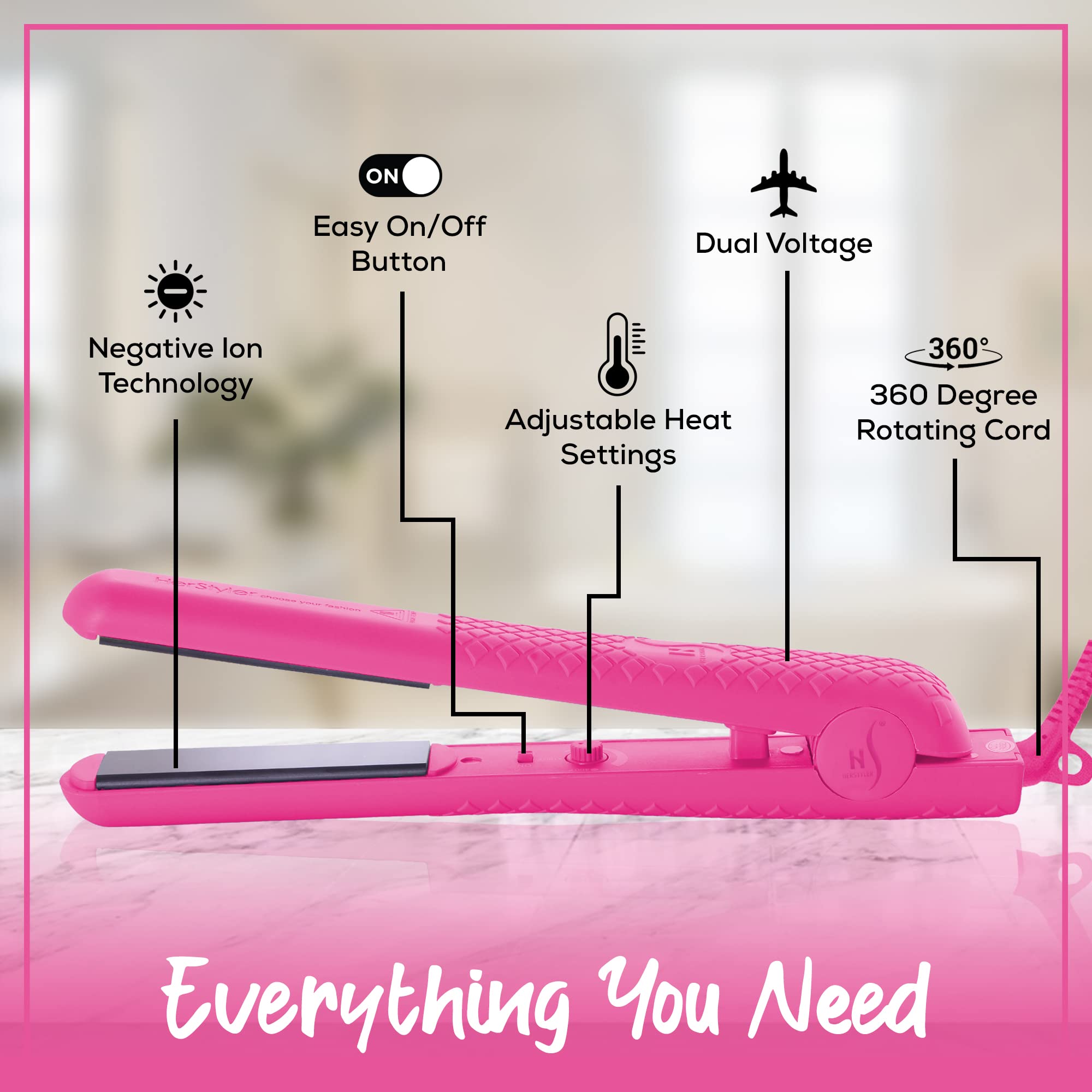 Herstyler Ceramic Flat Iron Hair Straightener for Smooth, Shiny & Frizz-Free Hair - Perfect for Home & Salon Styling