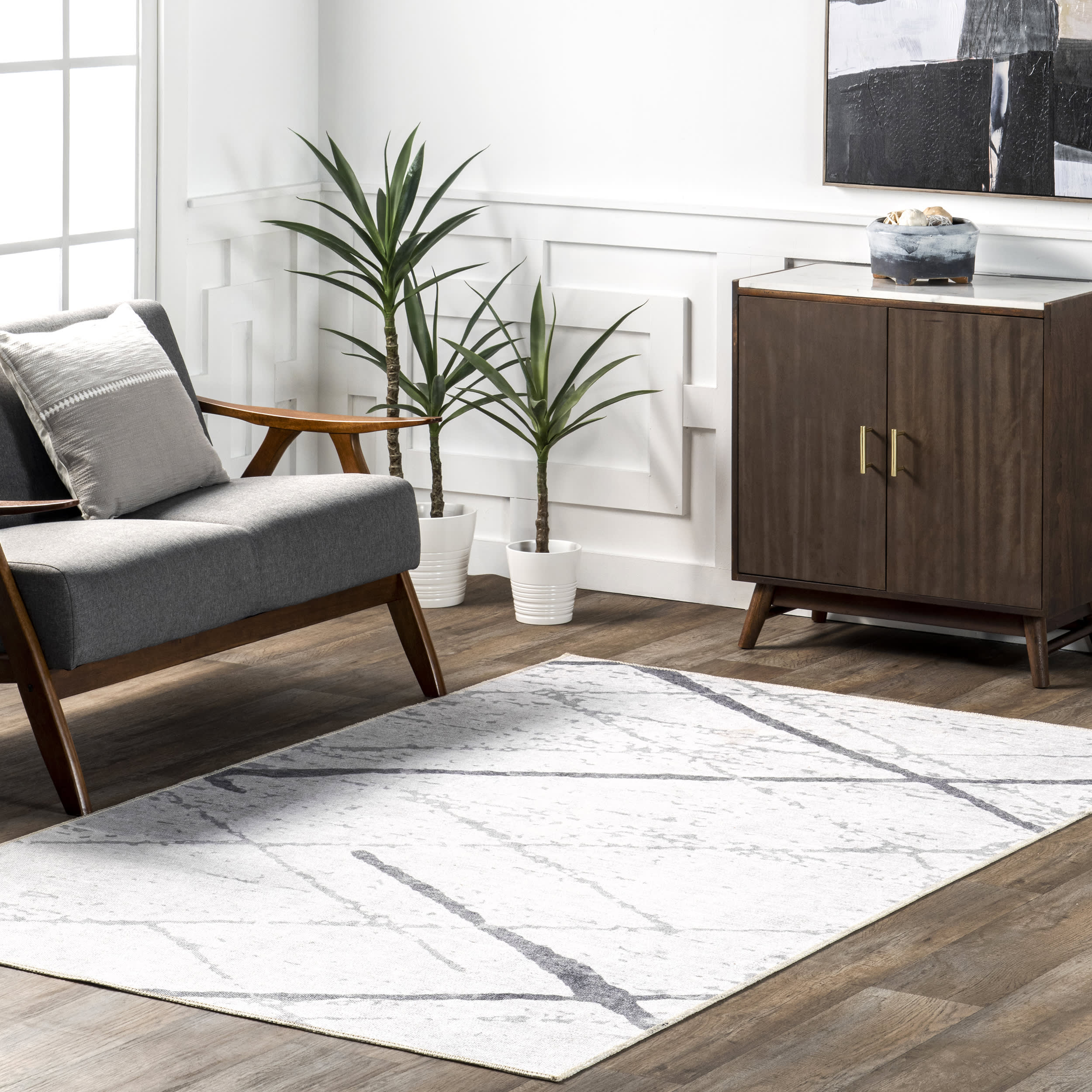 Claudetta Reversible Washable Rug - Soft Non-Slip Area Rug for Living Room, Bedroom, Nursery | Beige and Blue | Perfect for Home Decor, Kids Play Area, and Pet-Friendly Spaces