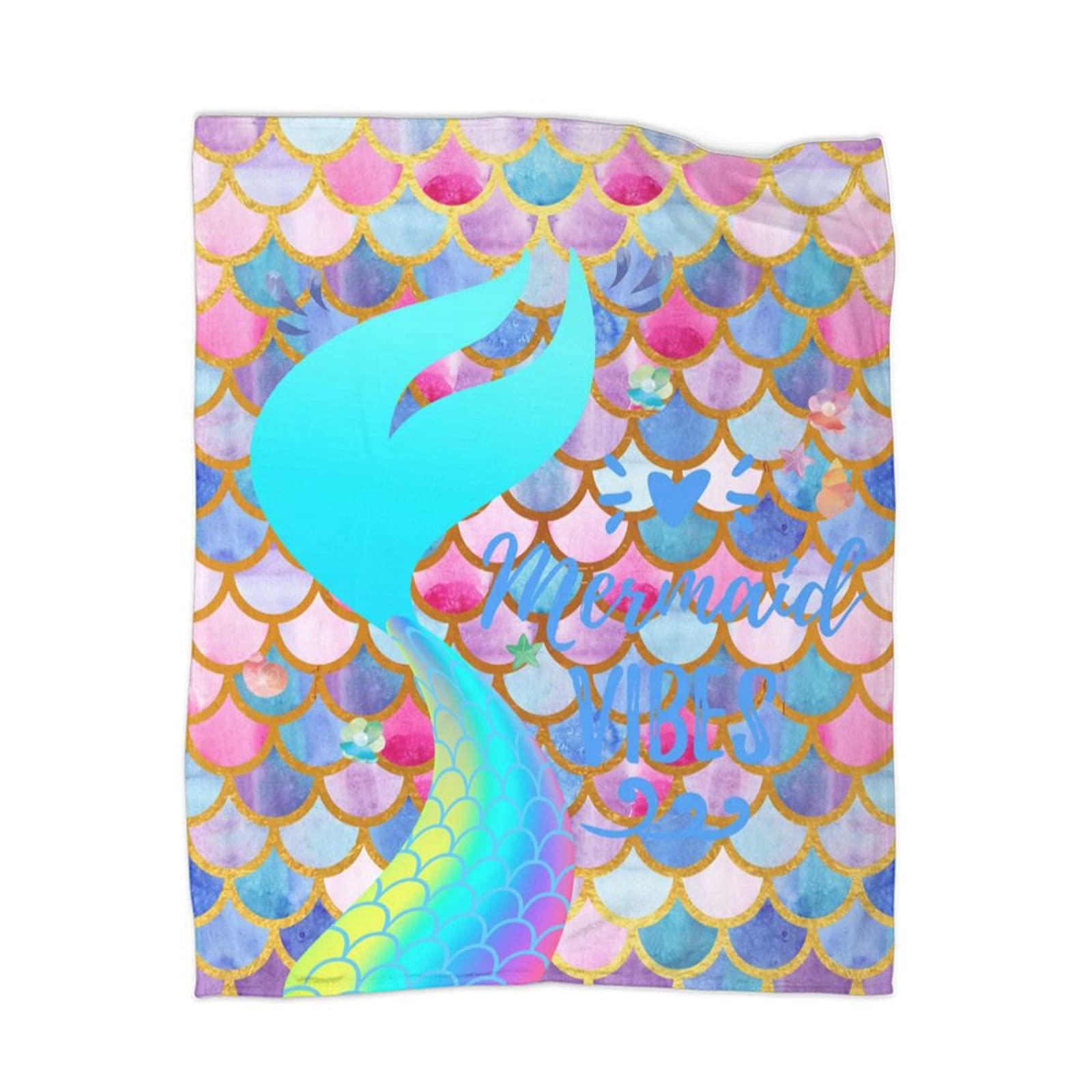 Mermaid Print Flannel Throw Blanket - Super Soft & Warm All-Season Blanket for Bed, Couch & Living Room - 60x50 Inches - Cozy AC Blanket for Home, Office & Travel