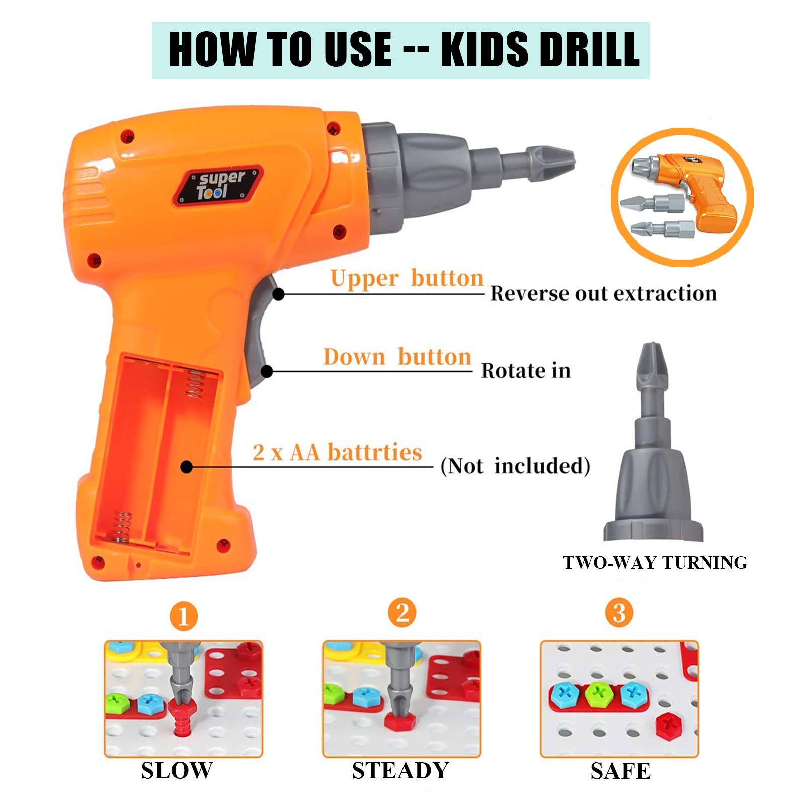 261 Pcs STEM Building Toys for Kids Ages 3-8 - 2 in 1 Educational Drill Puzzle & Button Art Set with Electric Toy Drill - Creative Learning Toys for Boys & Girls - Perfect for Classroom, Birthday Gifts & Family Bonding Activities