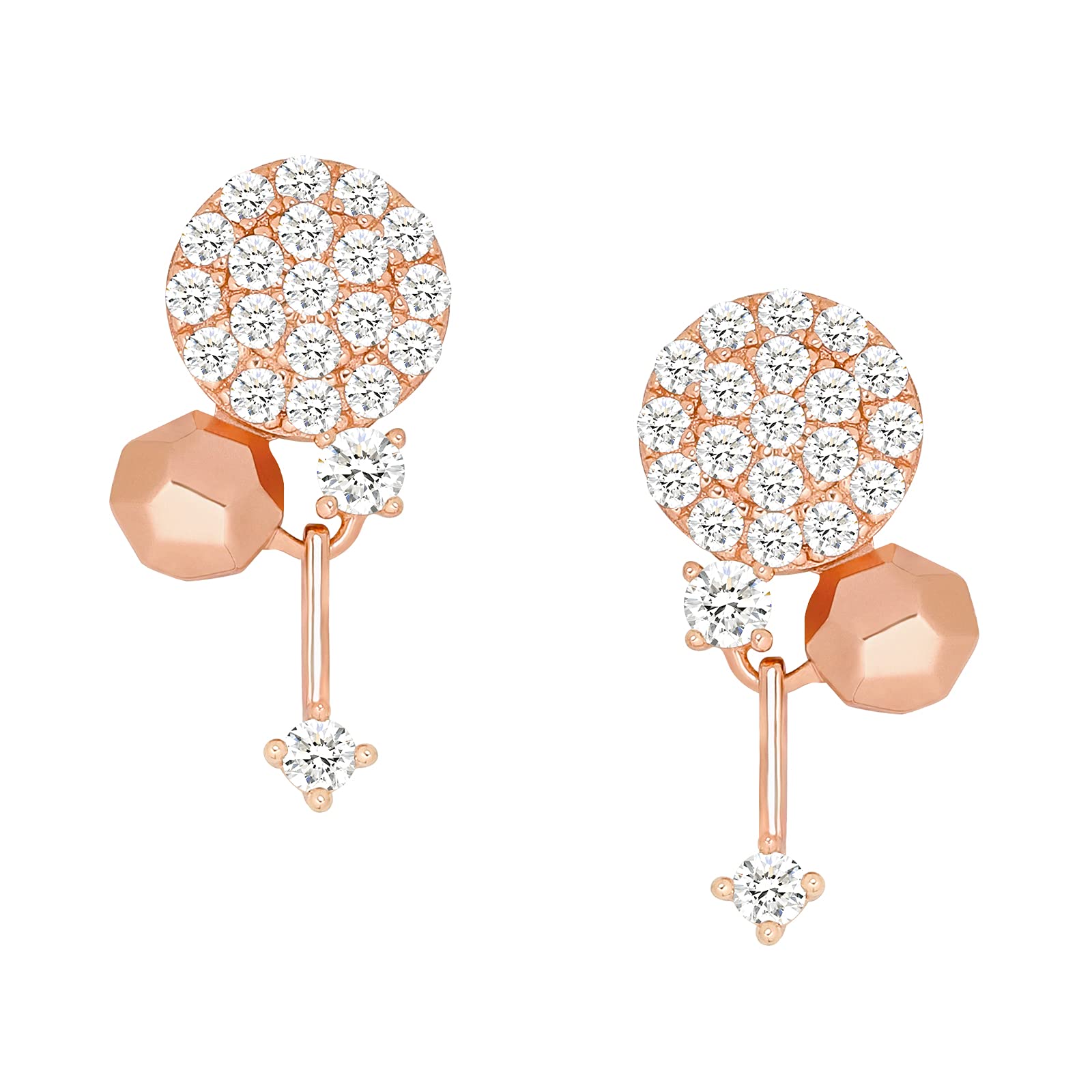 18K Gold Plated 925 Sterling Silver Round Cubic Zirconia Vintage Dangle Drop Bar Earrings for Women & Girls - Elegant Party, Wedding & Everyday Jewelry Gift