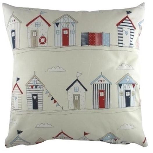 Premium Blue Beach Hut Filled Cushion - Waterproof Outdoor Patio Furniture Cushion for Poolside, Garden & Coastal Decor
