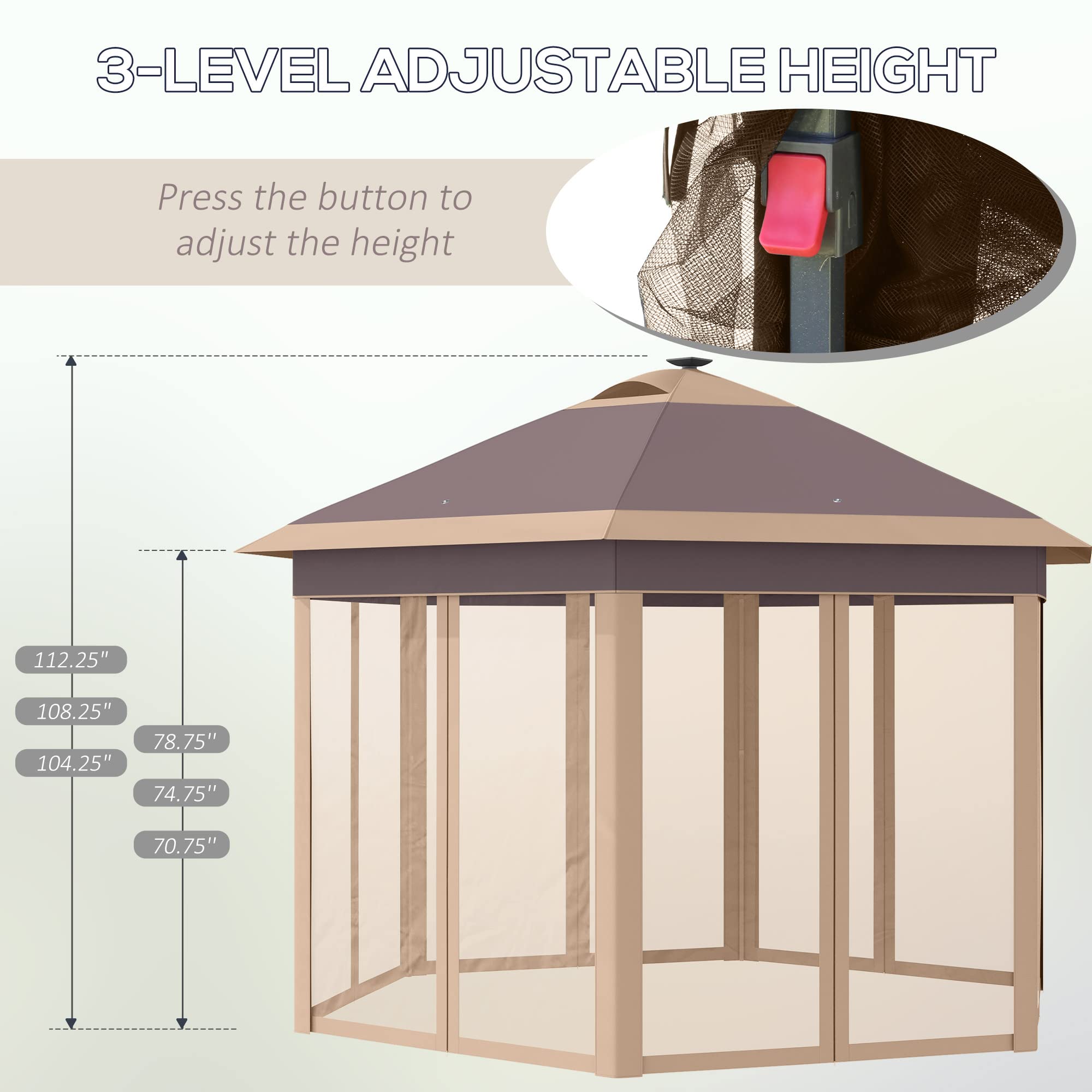 Outsunny 11' x 13' Hexagonal Pop Up Gazebo with Mosquito Netting & Solar LED Lights - Portable Outdoor Canopy Tent for Patio, Backyard, Camping, Picnics - Includes Carry Bag (Beige)