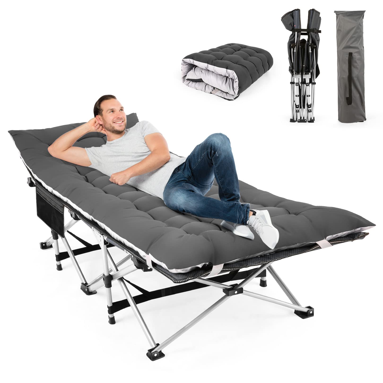 Homdox Folding Camping Cot with Cot Pad - Lightweight Portable Heavy Duty Adult Travel Cot for Outdoor, Office & Home Use | Double Layer Oxford Fabric for Comfort | Perfect for Camping, Travel & Emergency Sleeping