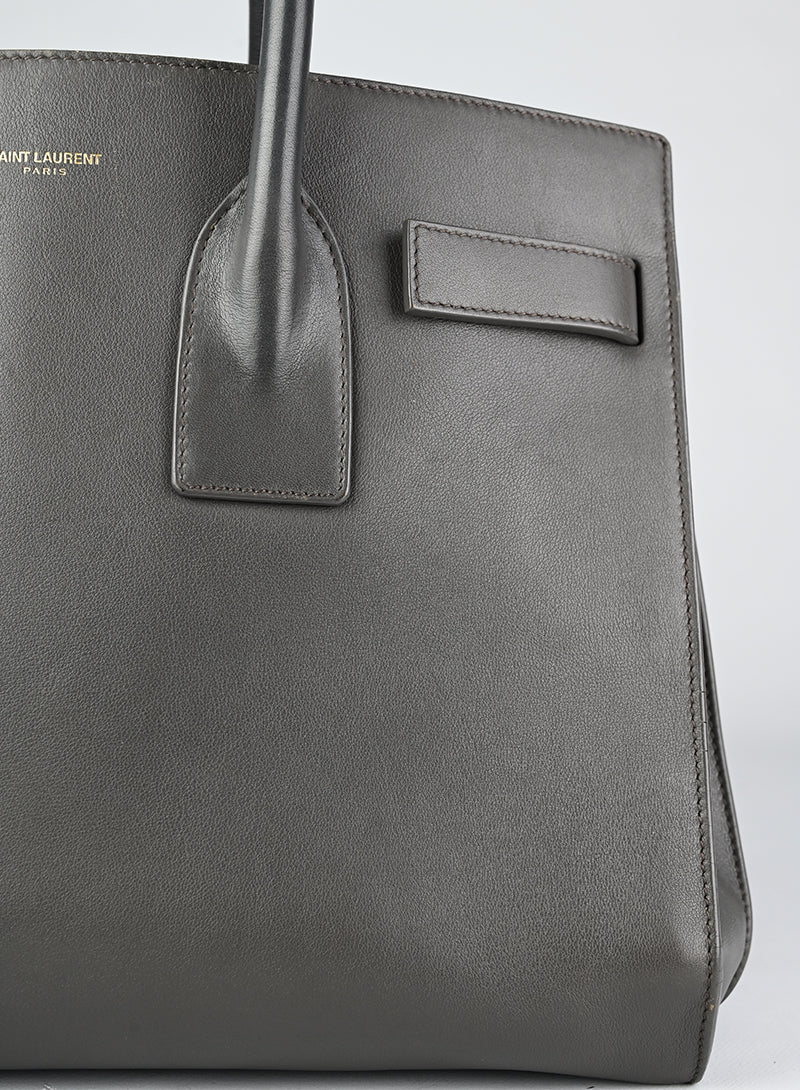 Saint Laurent Sac de Jour Medium Grey Leather Handbag - Luxury Tote Bag for Women, Work & Travel