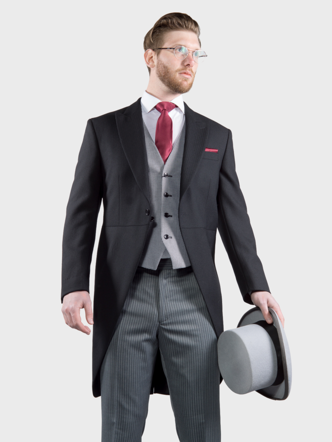 Classic Black Herringbone 3-Piece Morning Suit for Men - Formal Wedding Attire, Groom Suit, Business Events & Special Occasions
