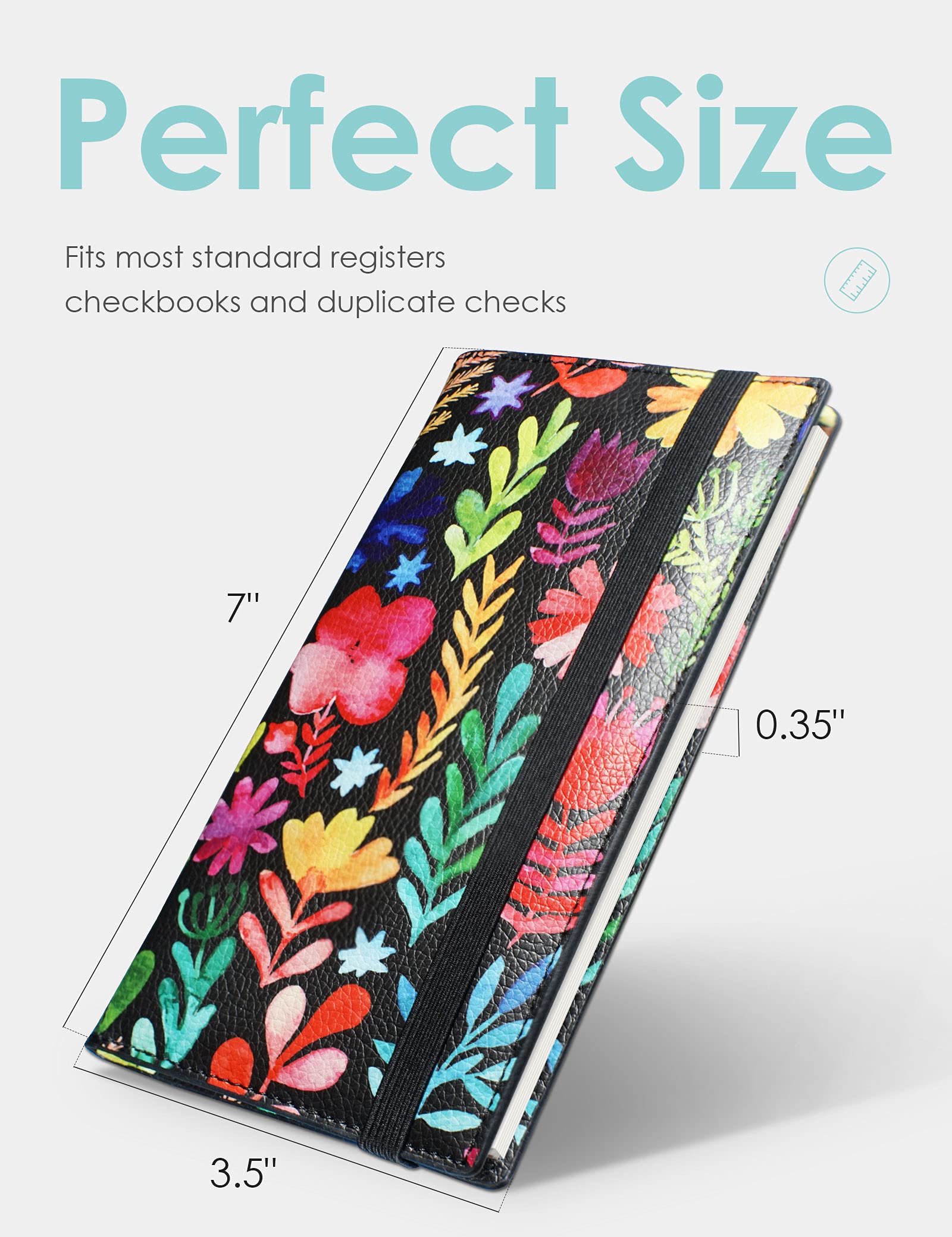 Premium Vegan Leather Checkbook Cover for Men & Women - Slim RFID Blocking Wallet Holder for Top & Side Tear Duplicate Checks (Floral Design) - Perfect for Everyday Banking & Secure Check Writing