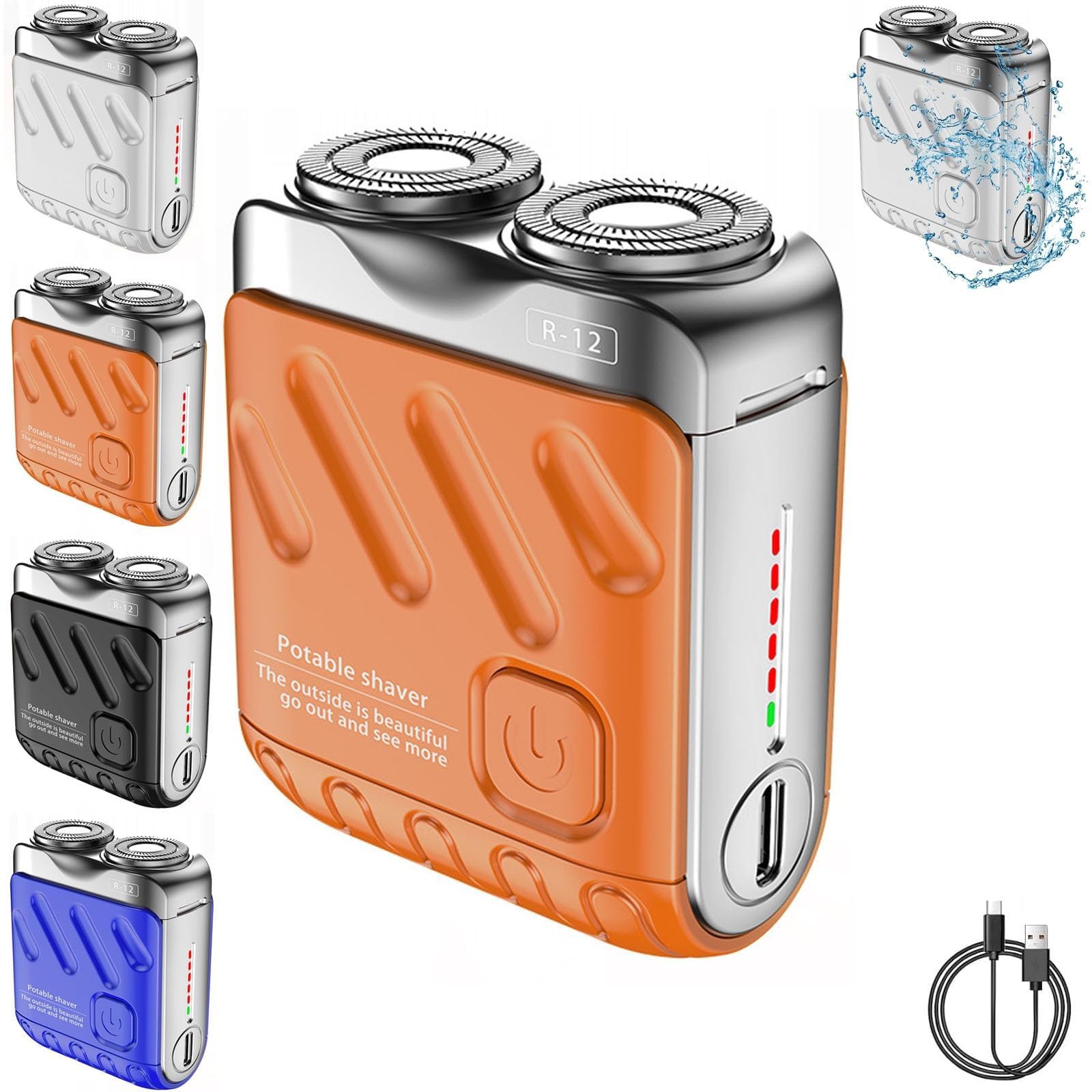 Mini Portable Electric Shaver for Men - Rechargeable Dual Blade Razor with USB Fast Charging & Waterproof Design (Orange) - Perfect for Travel, Gym & Daily Grooming