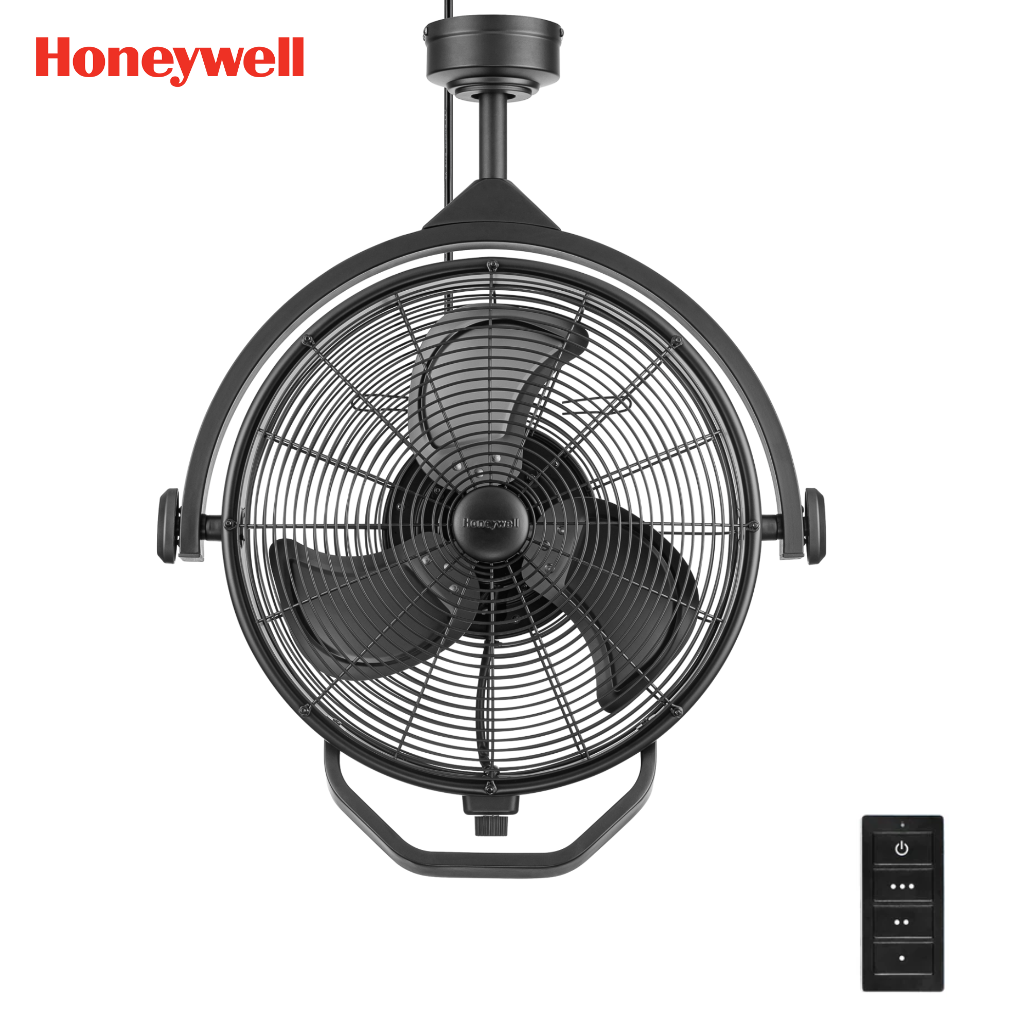 18 Inch Honeywell Indoor/Outdoor Matte Black Ceiling Fan with Remote Control - No Light, Damp Rated for Patio, Porch, Garage & Living Room - Energy Efficient Cooling for Year-Round Comfort