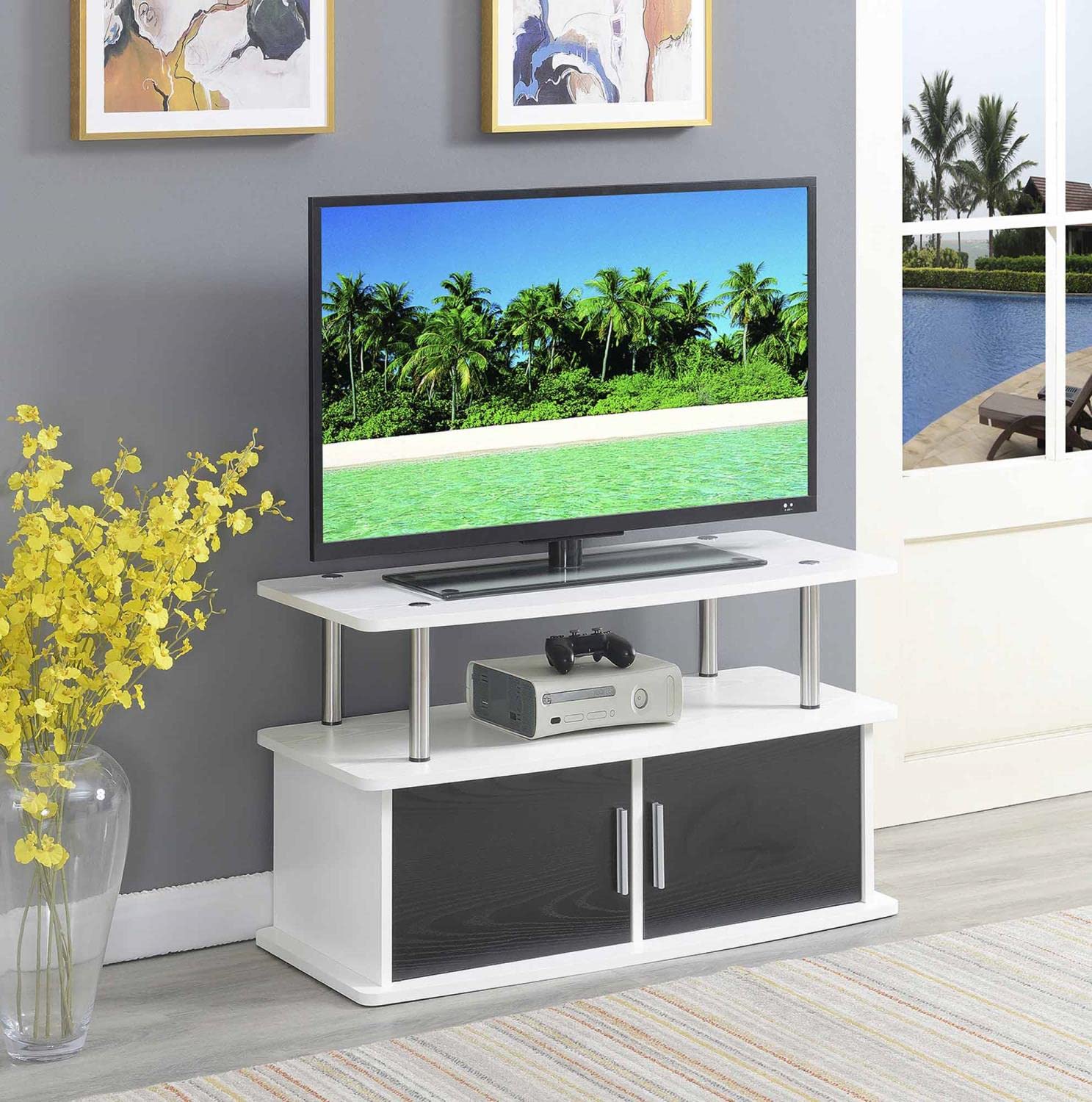 Convenience Concepts Designs2Go Deluxe 2-Door TV Stand with Storage Cabinets - White - Perfect for Living Room, Bedroom & Home Theater Setup
