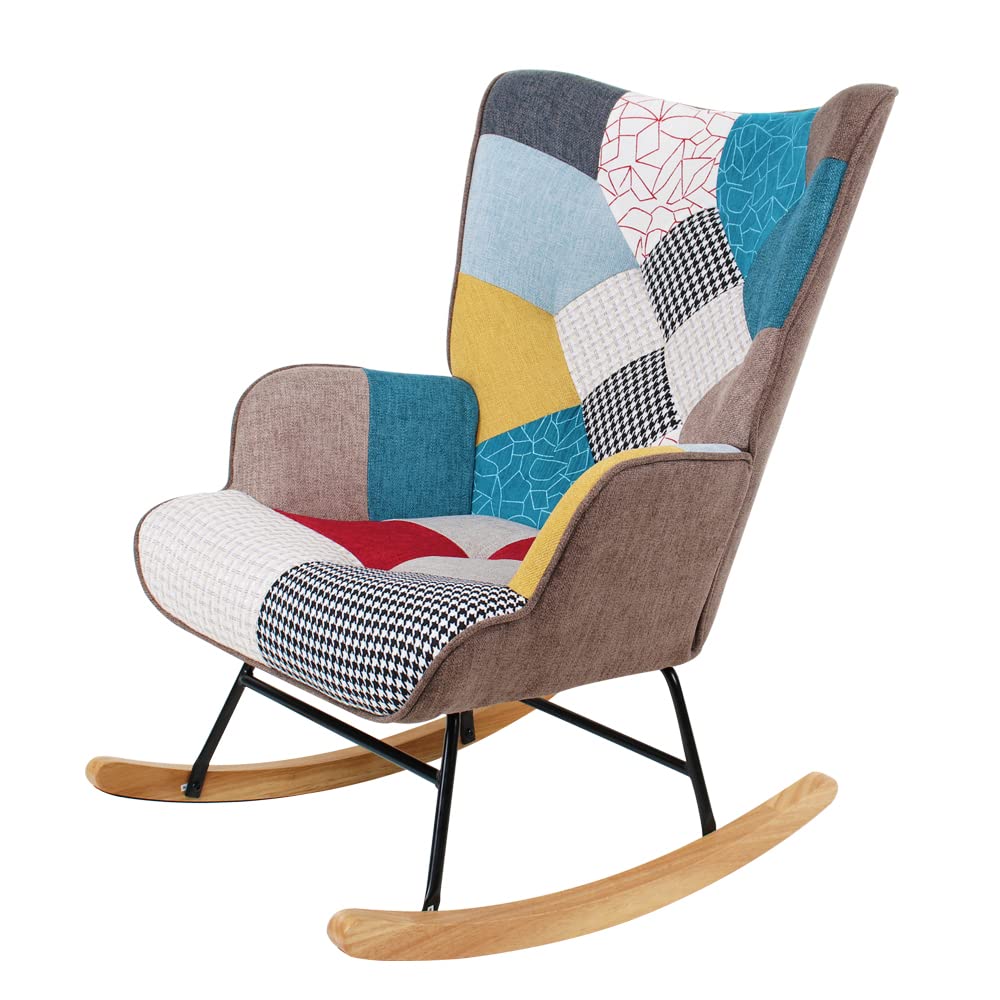 HomVent Upholstered Rocking Chair - Mid Century Modern Fabric Nursery Rocker with Tall Back & Wood Base, Comfortable Accent Armchair for Adults & Kids, Perfect for Living Room, Bedroom, Nursery or Reading Nook