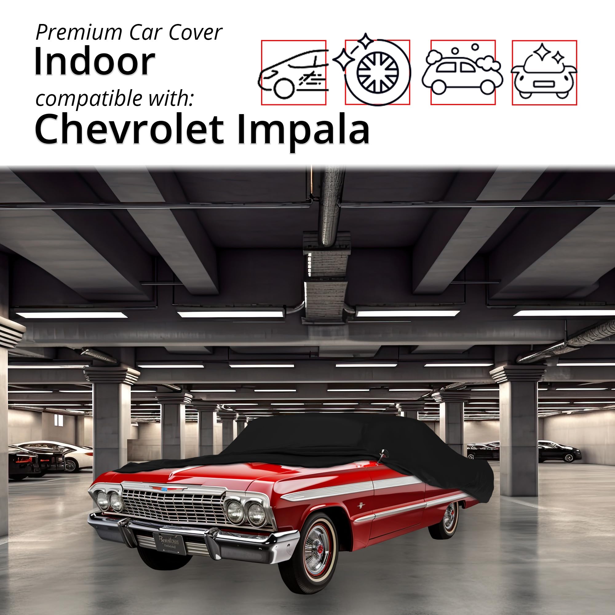 Scratch-Resistant Indoor Car Cover for Chevrolet Impala 1971-1976 - Black Satin Ultra Soft Material with Warranty | Perfect for Garage Storage & Vehicle Protection