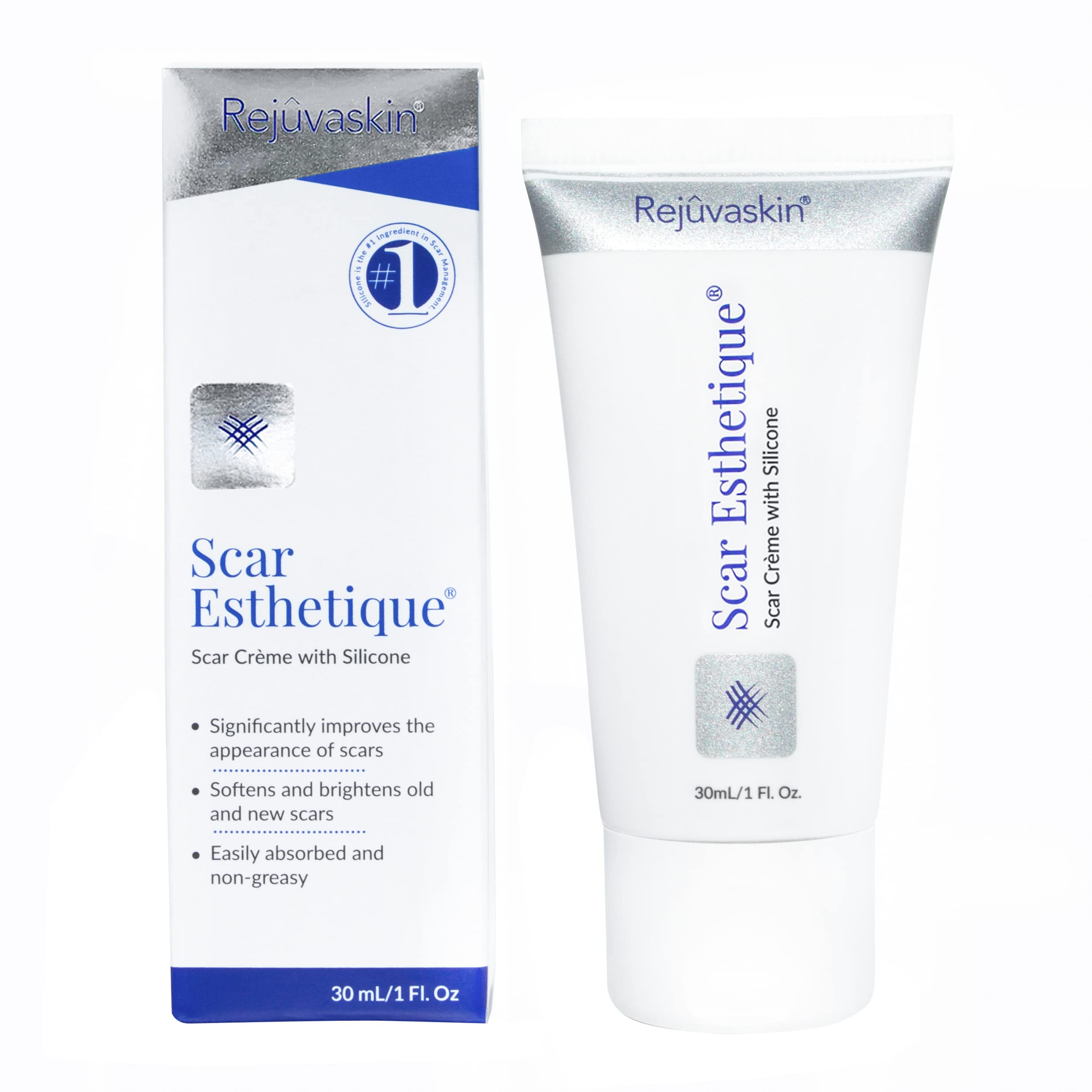 Rejuvaskin Scar Esthetique Scar Cream with Silicone - Reduces Surgical Scars, Burns, Stretch Marks, Keloids & Acne Scars - 30ml - Post-Surgery Recovery & Skin Care Treatment for Smooth & Healthy Skin