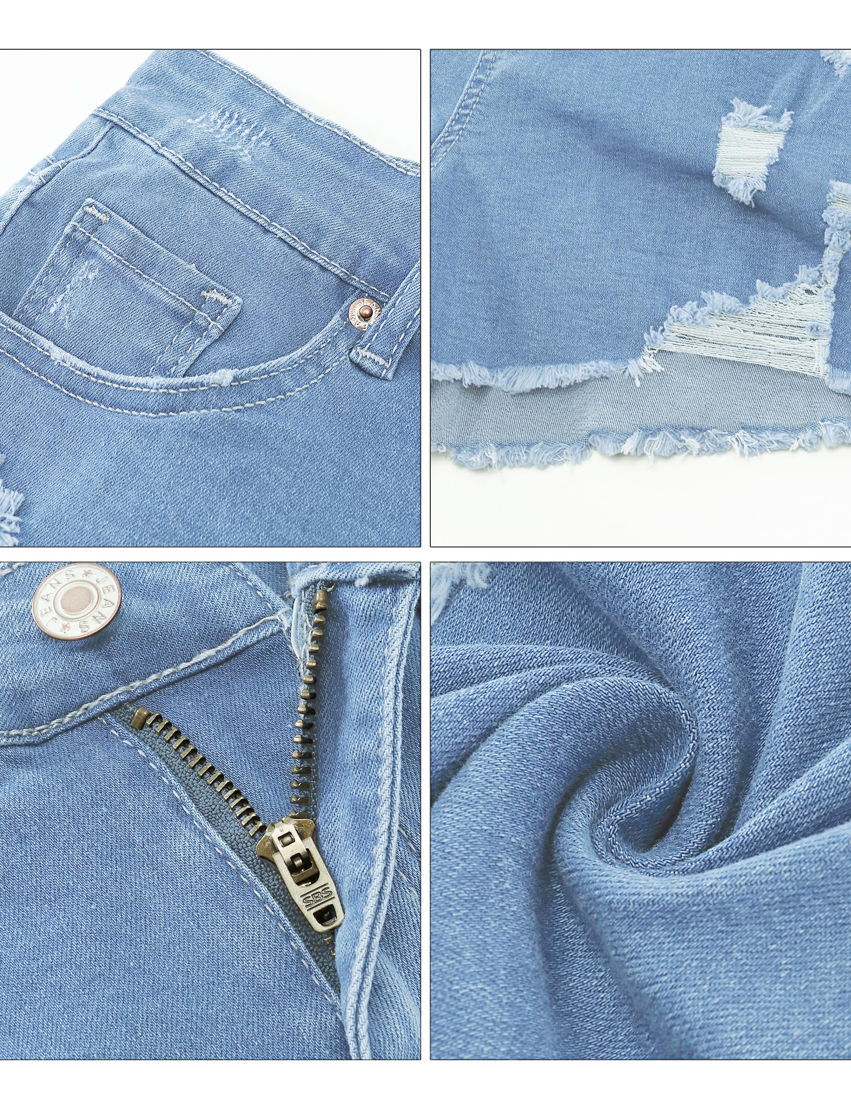 Luvamia High Waisted Stretch Denim Shorts for Women - Distressed Ripped Raw Hem Jean Shorts | Summer Casual Shorts for Beach, Travel & Everyday Wear
