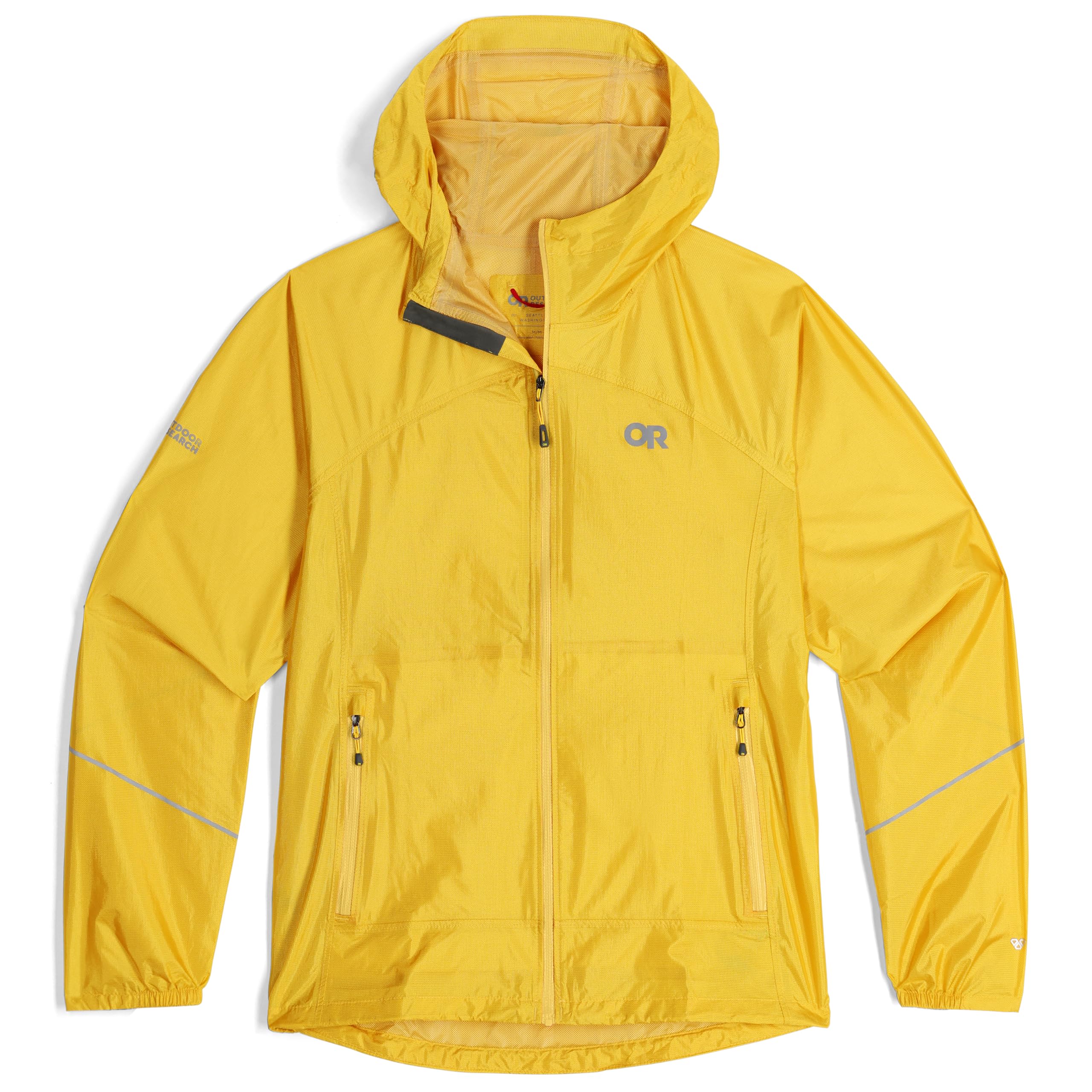 Outdoor Research Women's Helium Waterproof Rain Jacket - Lightweight Windproof Hiking Jacket for Outdoor Adventures in Saffron Color, Size L - Perfect for Hiking, Camping & Travel