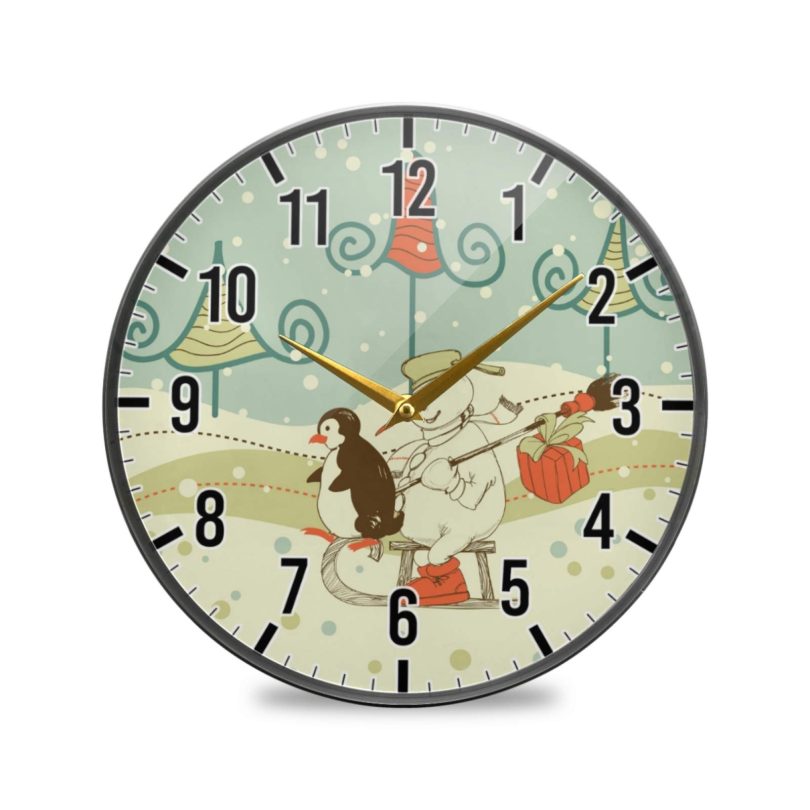 Blueangle 9.5 Inch Christmas Snowman Penguin Wall Clock - Holiday Decor for Living Room, Bedroom, Office | Perfect Christmas Gift & Winter Home Decoration
