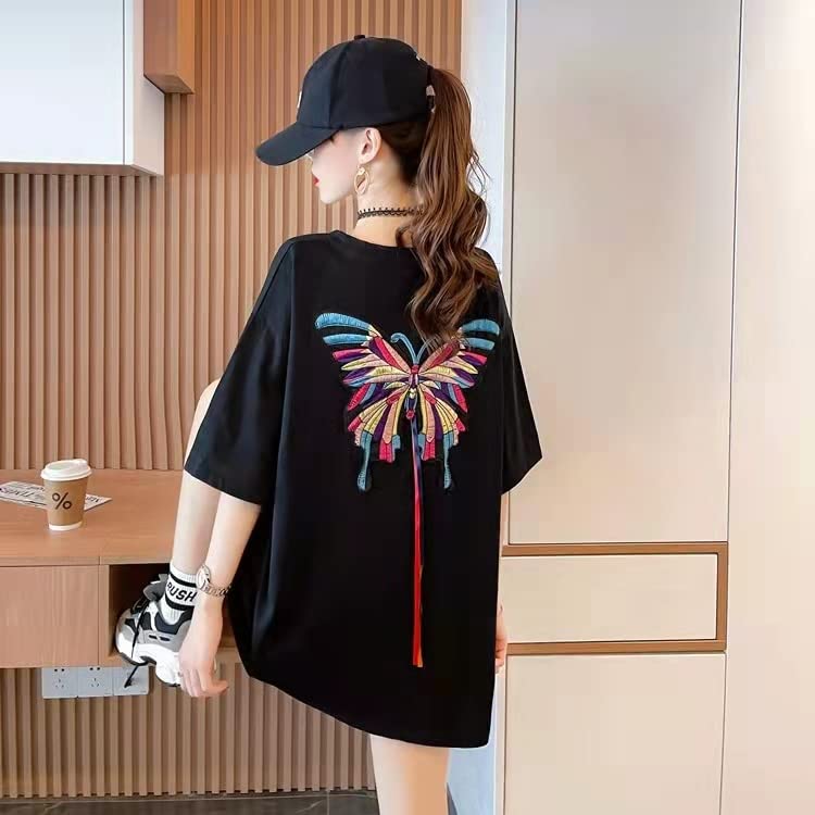 MBLESSEDTO Embroidered Short-Sleeve T-Shirt for Women - Korean Fashion Casual Dress | Perfect for Summer Outfits, Streetwear & Daily Wear
