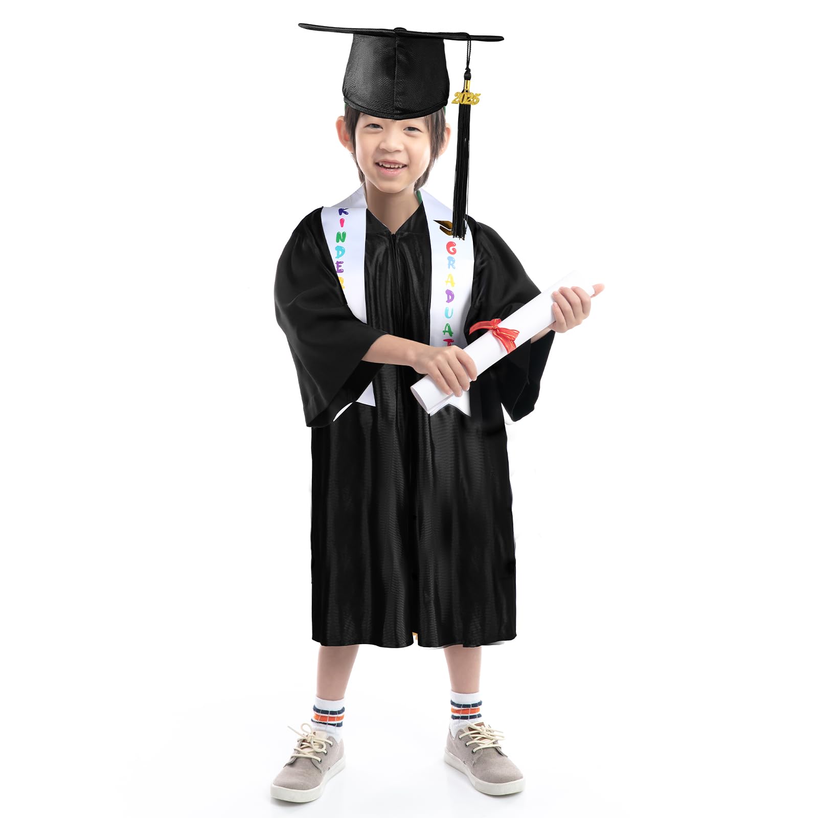 Foaincore 2025 Preschool & Kindergarten Graduation Gown Cap Tassel Set with 2025/2026 Charm Printed Stole - Perfect Graduation Gift for Kids Ceremony & Photo Shoot