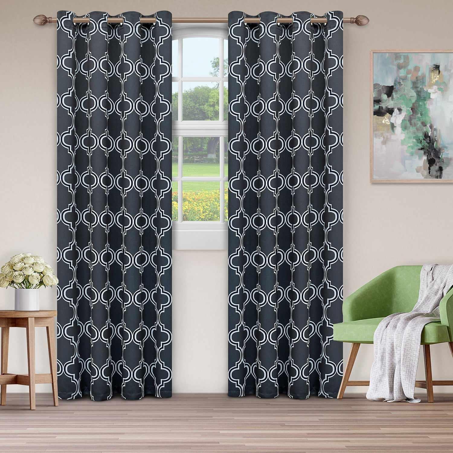 Bohemian Trellis Printed Blackout Curtain Panels Set - Light Blocking Grommet Drapes for Living Room, Bedroom & Nursery - Eclectic Home Decor