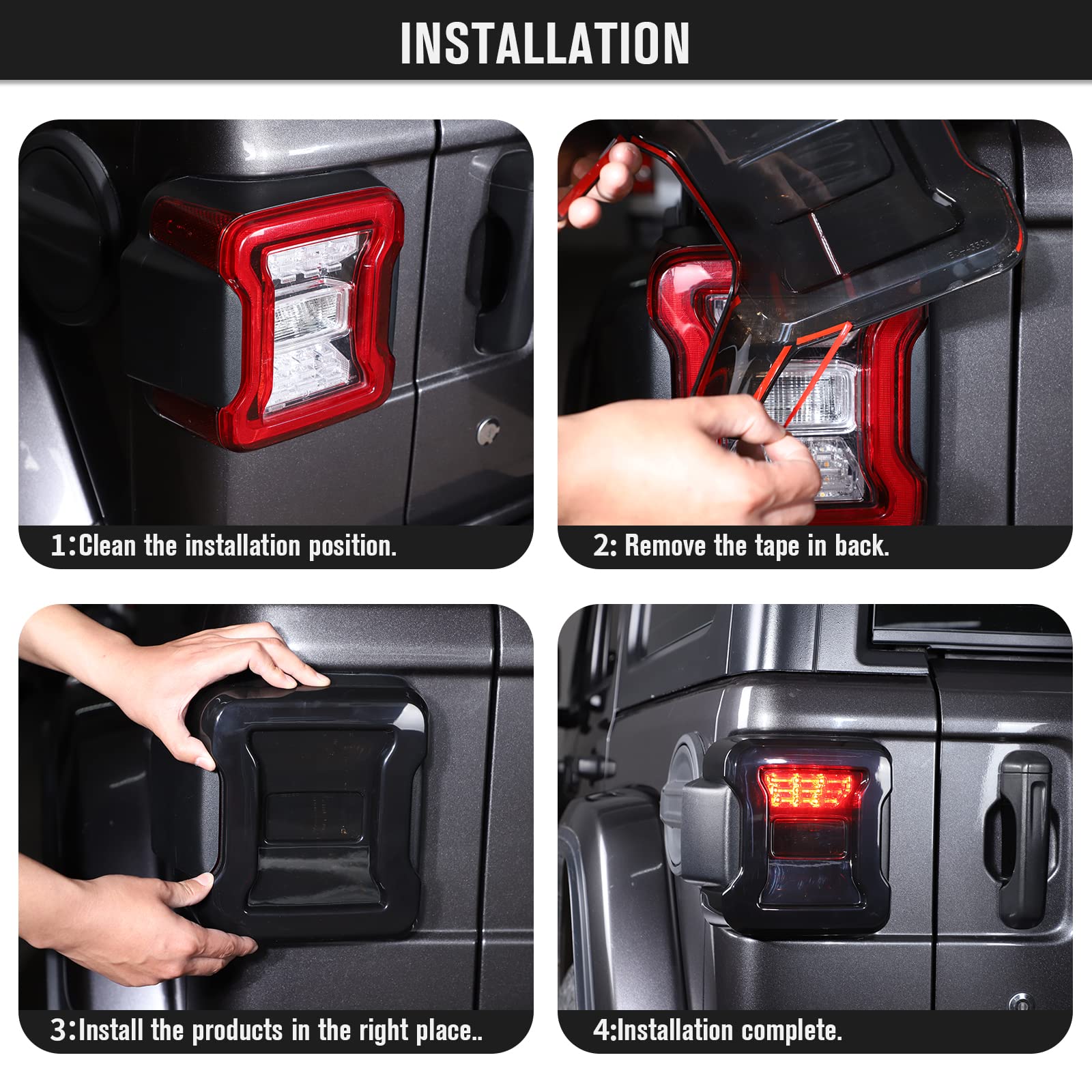 JeCar Smoked LED Tail Light Covers for Jeep Wrangler JL & JLU (2018-2023) - Black Rear Light Guards & Exterior Accessories | Enhanced Style & Protection for Off-Road Adventures & Night Driving