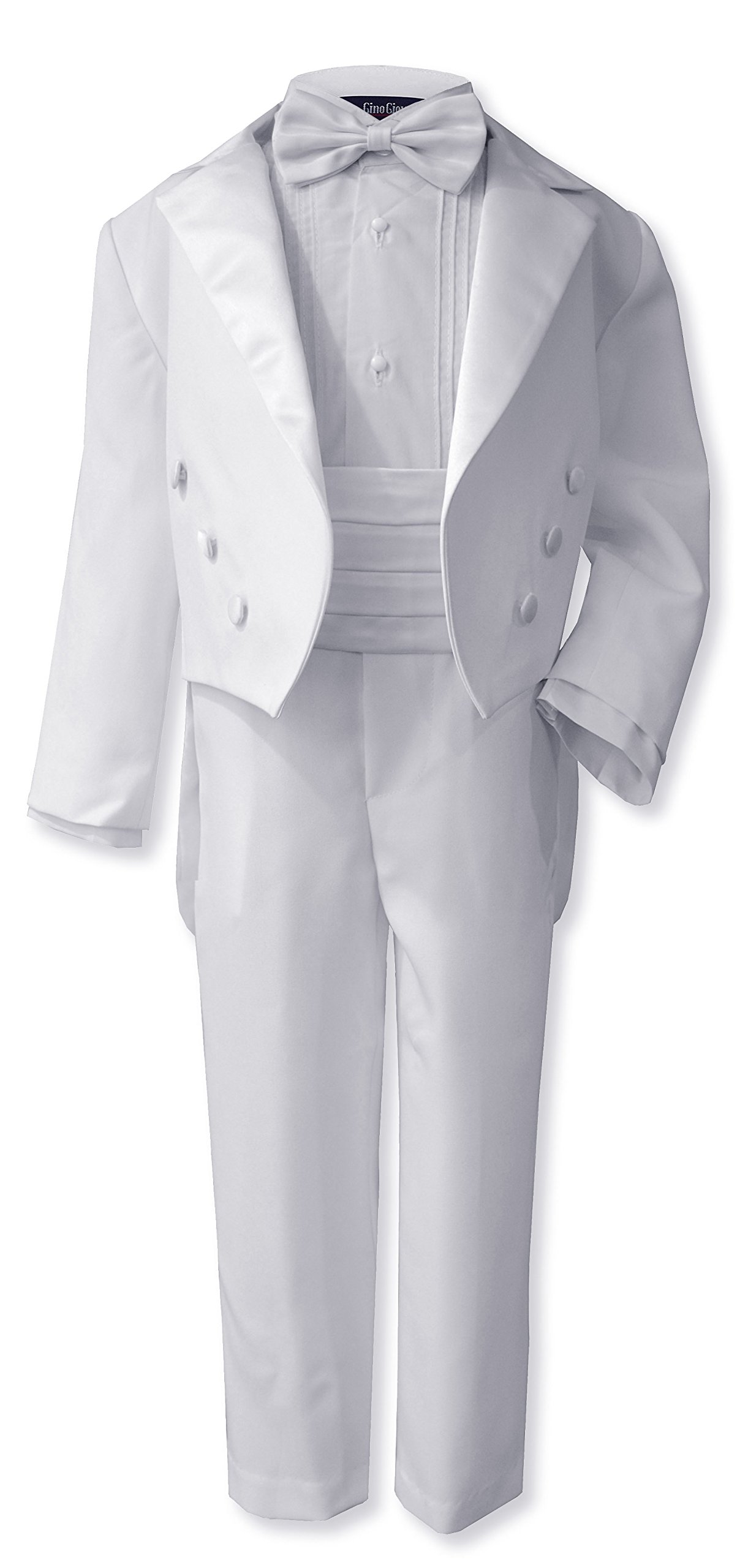 Gino Giovanni Boys Ring Bearer White Tuxedo Tail Set - Formal Suit for Weddings & Special Occasions (Sizes Baby to Teen) - Perfect for Flower Girls, Page Boys & Wedding Ceremonies